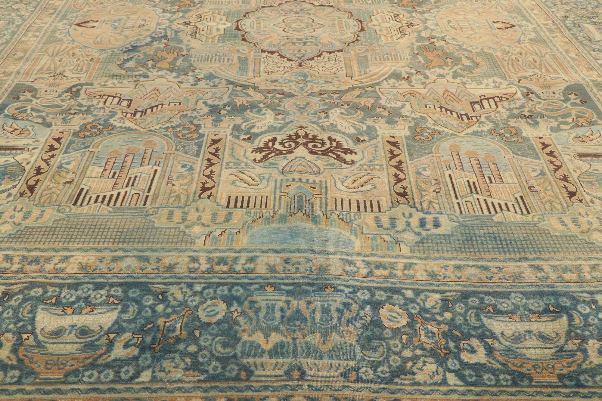Persischer Khorassan-pictorial-Teppich im Vintage-Stil im Zustand „Gut“ im Angebot in Dallas, TX