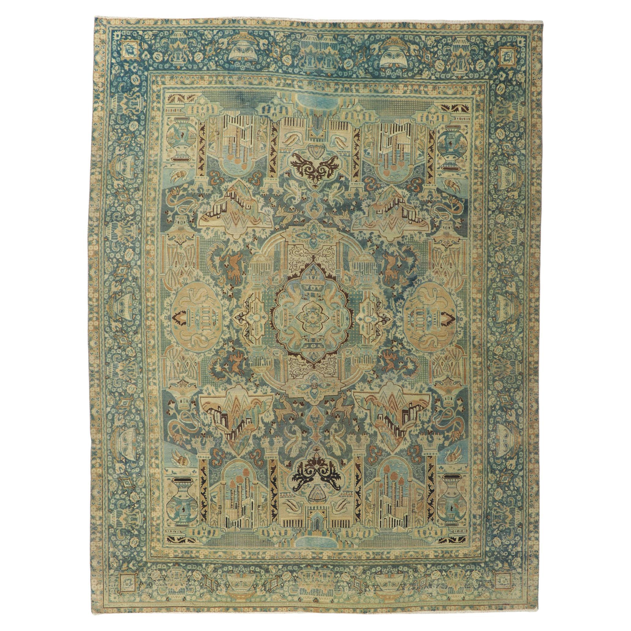 Persischer Khorassan-pictorial-Teppich im Vintage-Stil