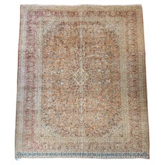 Antique Persian Tabriz in Allover Pattern in Pale Apricot, Burgundy, Blue, Green