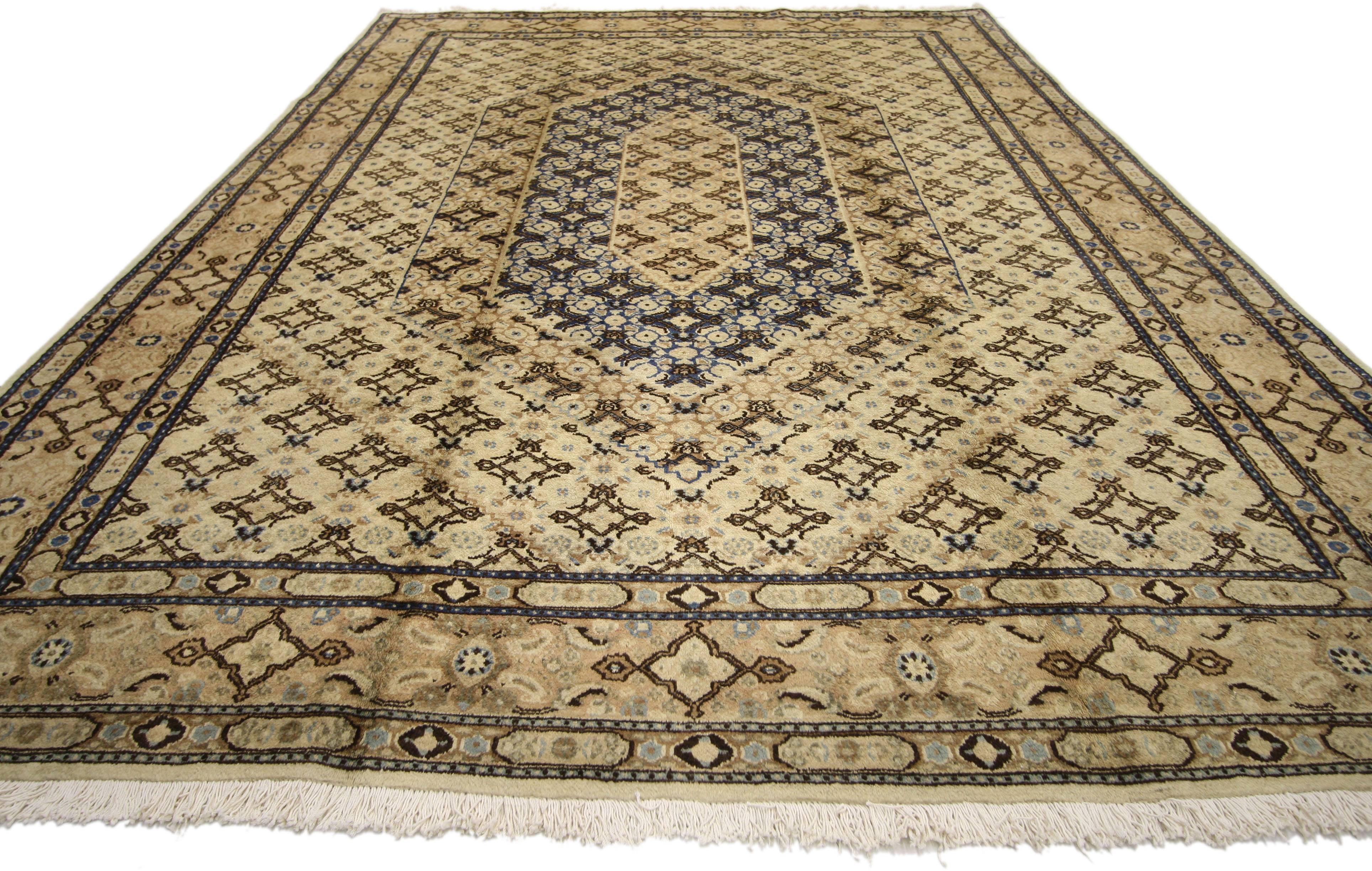 Hand-Knotted Vintage Persian Khorassan Rug with Repeating Herati Design For Sale