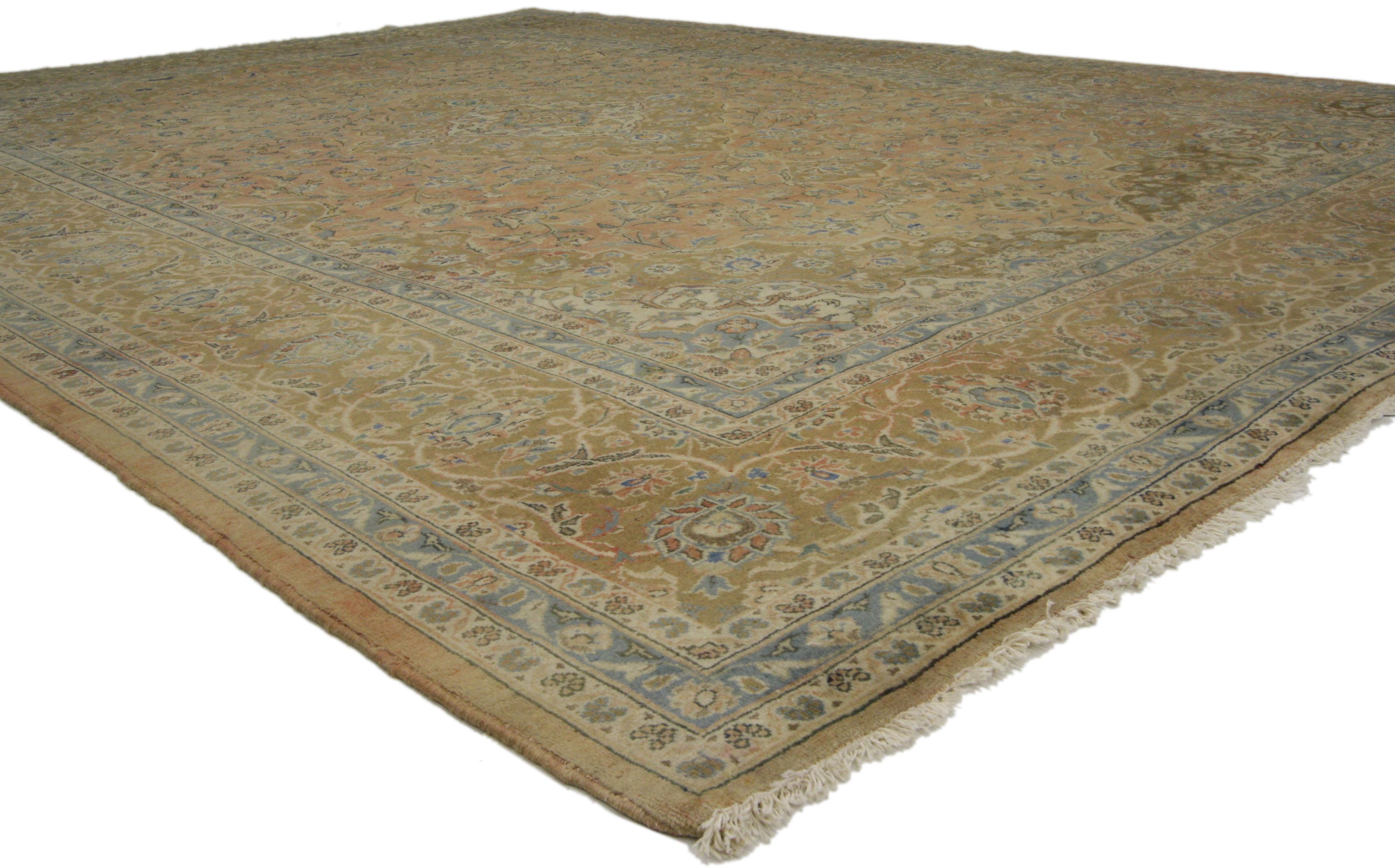 76494 Vintage Persian Khorassan Rug, 08'03 X 11'04.
Warm decadence meets nostalgic charm in this vintage Persian Khorassan rug. The intricate botanical design and pastel earthy hues woven into this piece work together creating a sophisticated yet