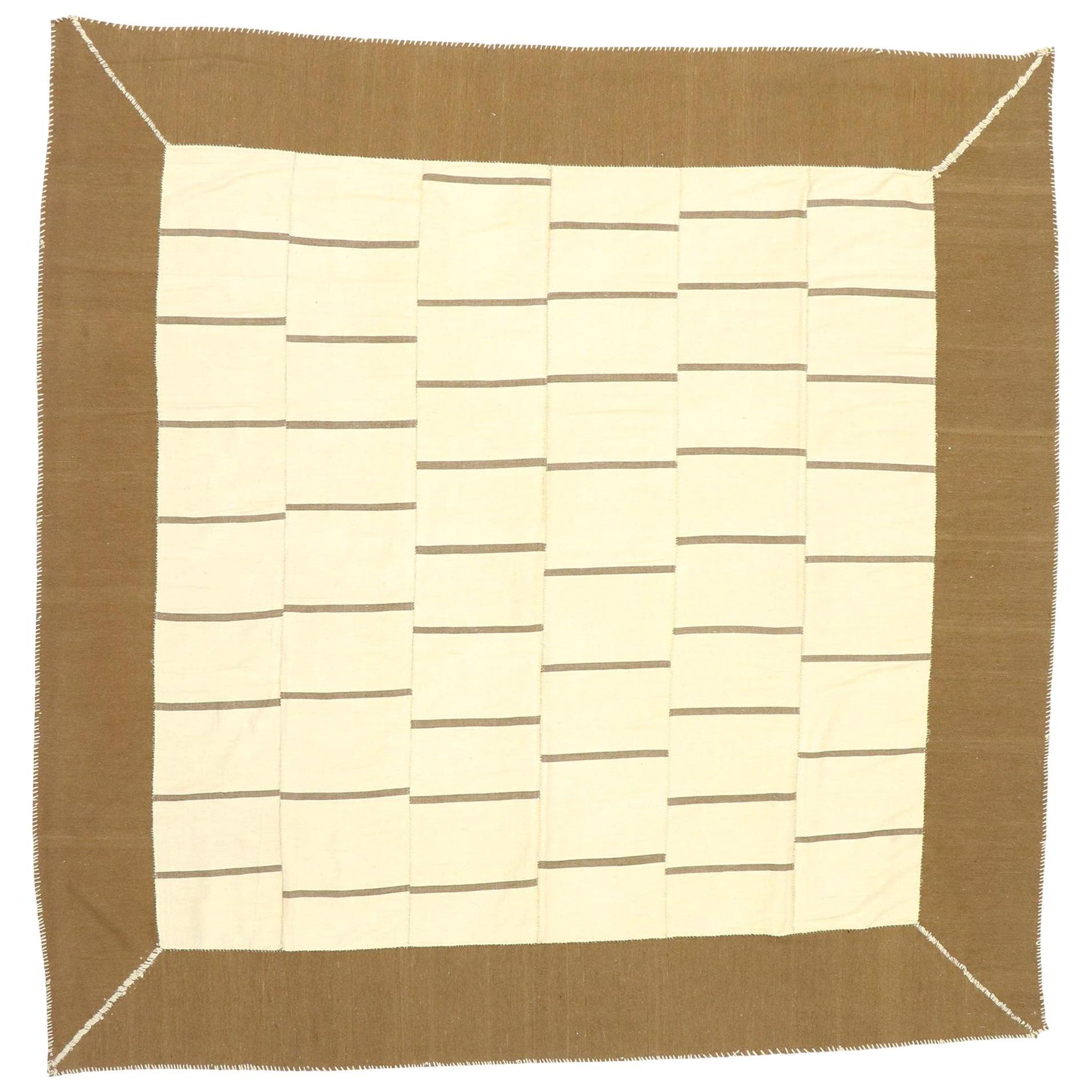 1960's Earth-Tone Persian Mazandaran Kilim Carpet with Modern Style