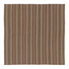Vintage Persian Kilim, Beige-Brown Square Rug in All Over Stripes - Rug 
Kilim