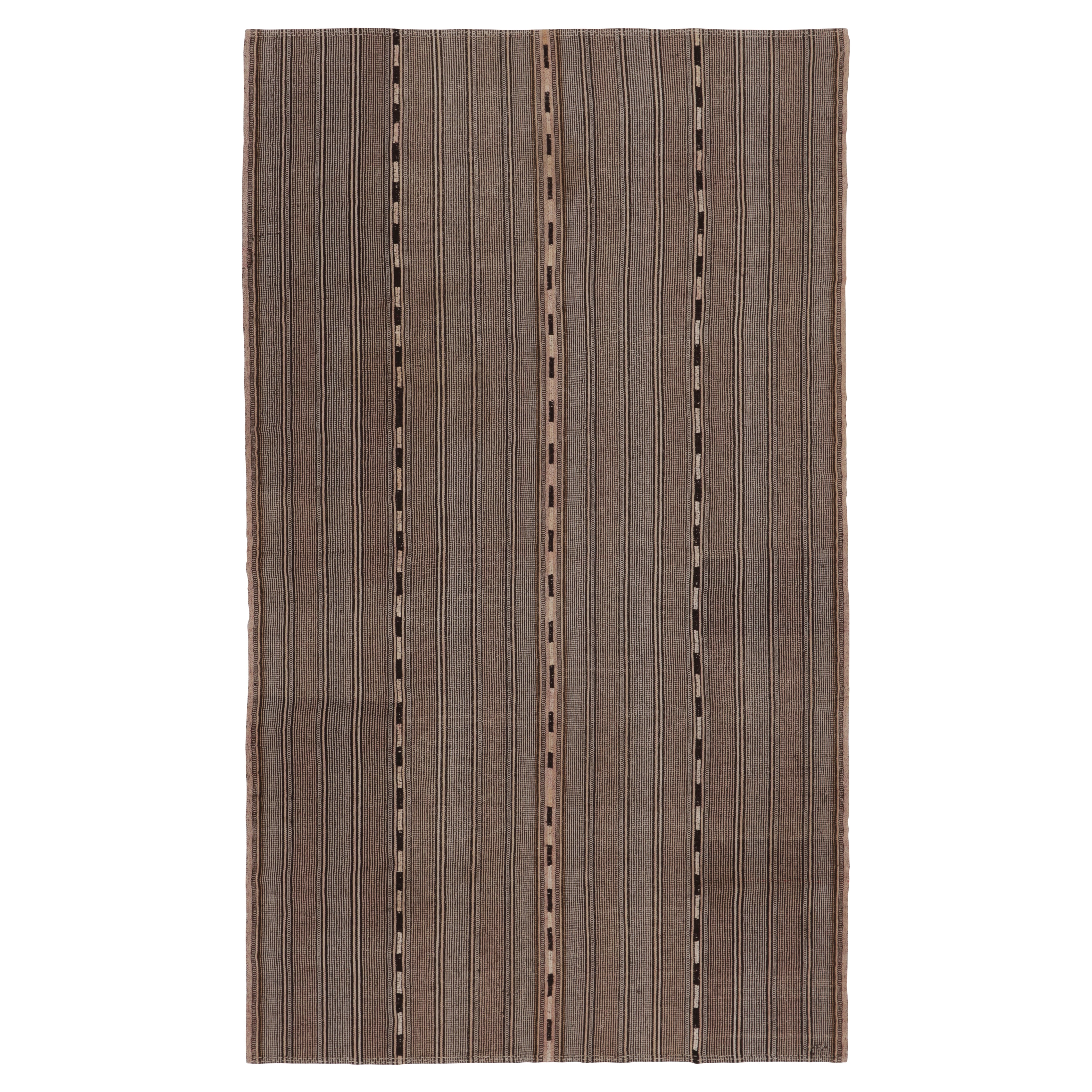 Vintage Persian Kilim, Beige-Brown Stripes with Intricate Detail - Rug 
Kilim