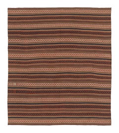 Vintage Persian Kilim, Brown with Vibrant Geometric Stripes - Rug & Kilim