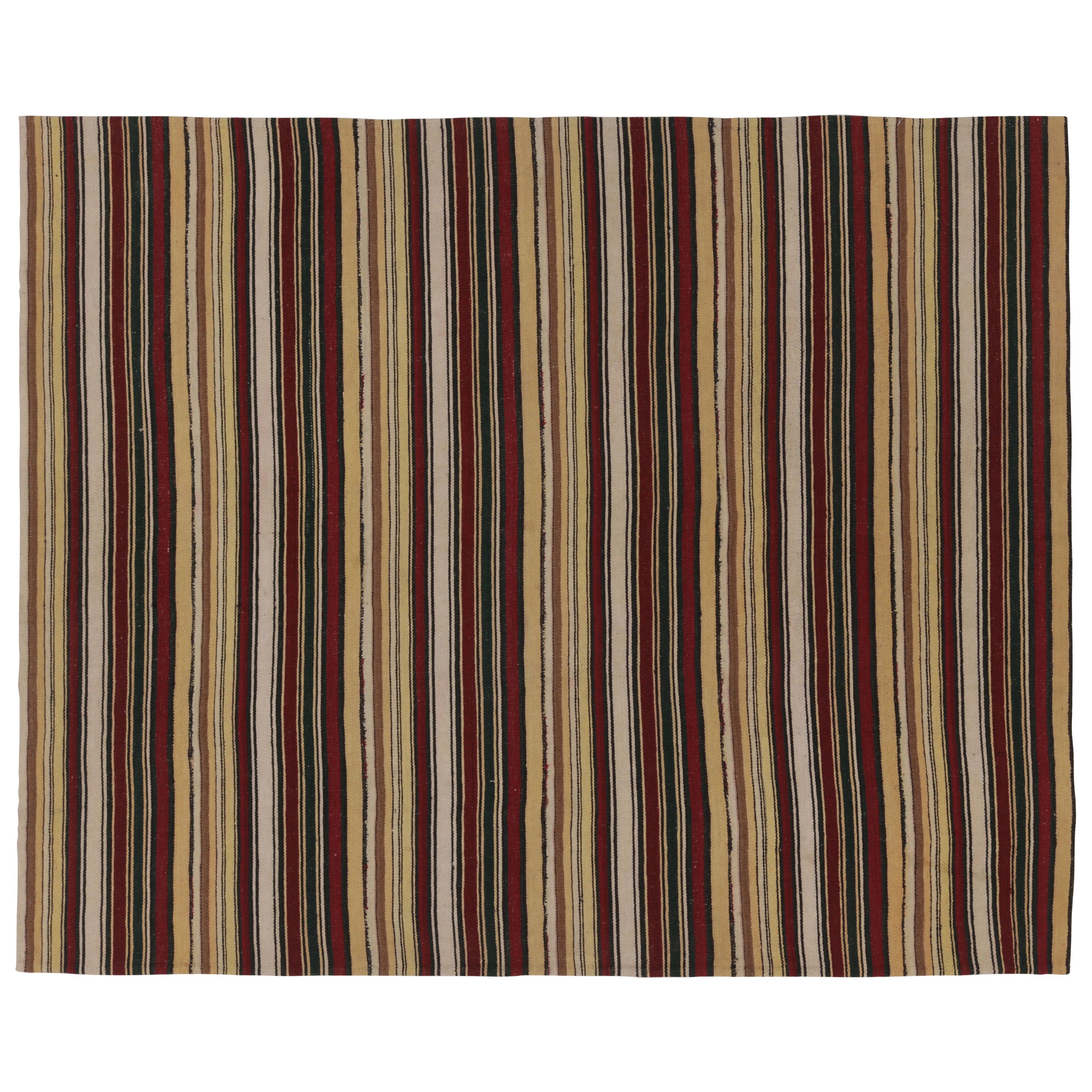 Vintage Persian Kilim, Cream Yellow and Burgundy Stripes - Rug 
Kilim For Sale