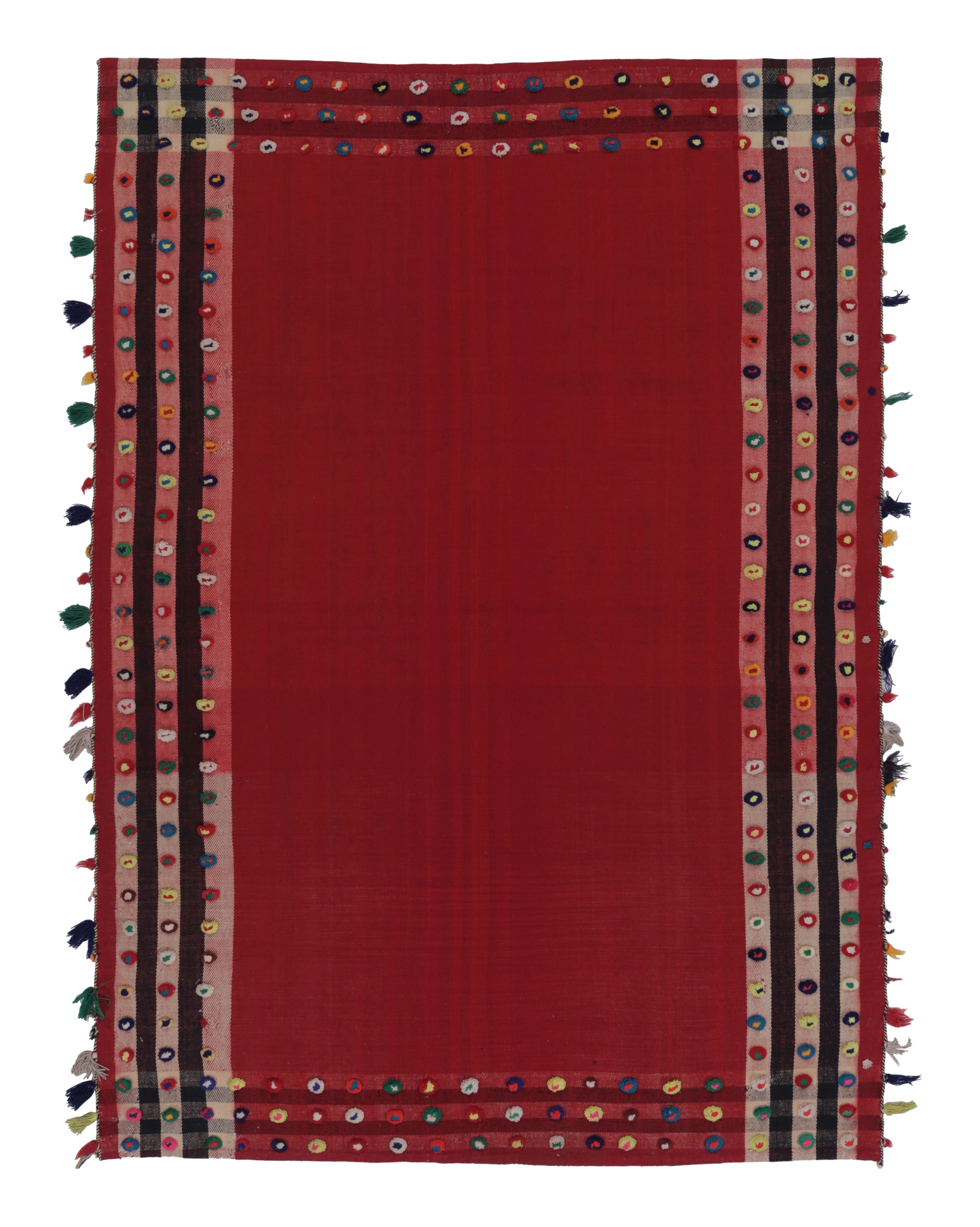 Vintage Persian Kilim, Crimson Red Open Field with Vibrant Borders - Rug
Kilim