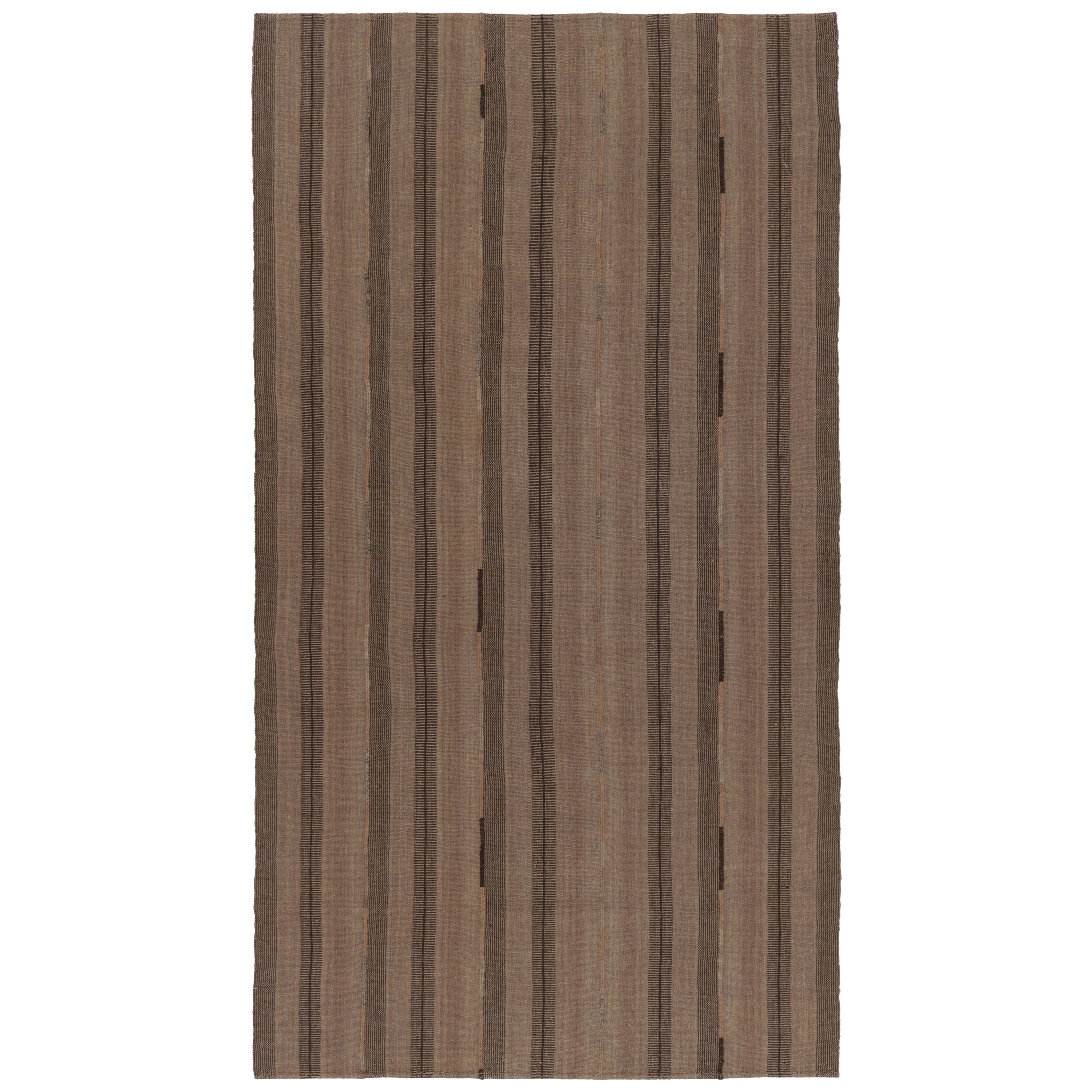 Vintage Persian Kilim, Earth-Toned Monochromatic Vertical Stripes