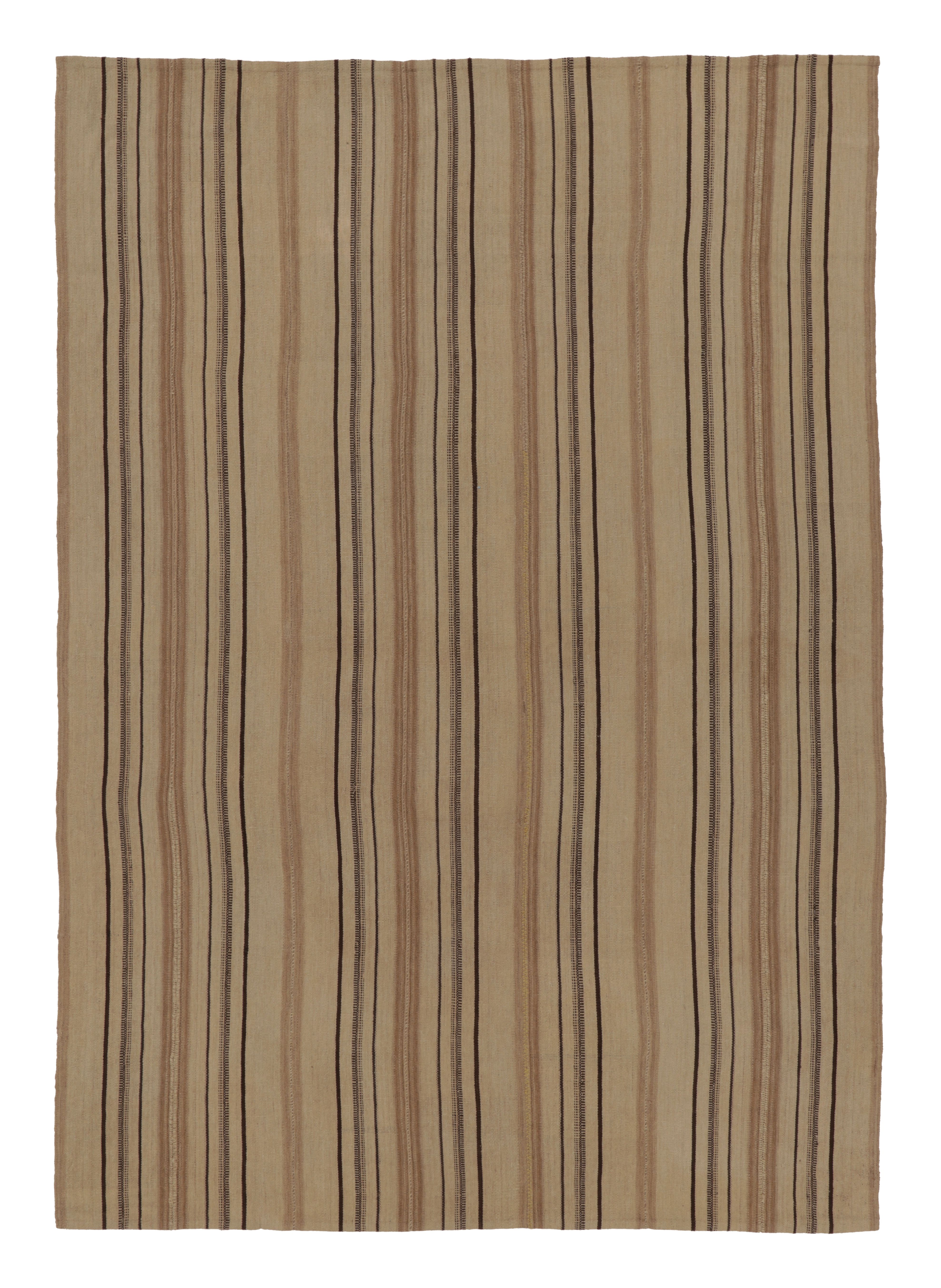 Vintage Persian Kilim, Elegant Vertical Stripes in Neutral Beige - Rug 
Kilim