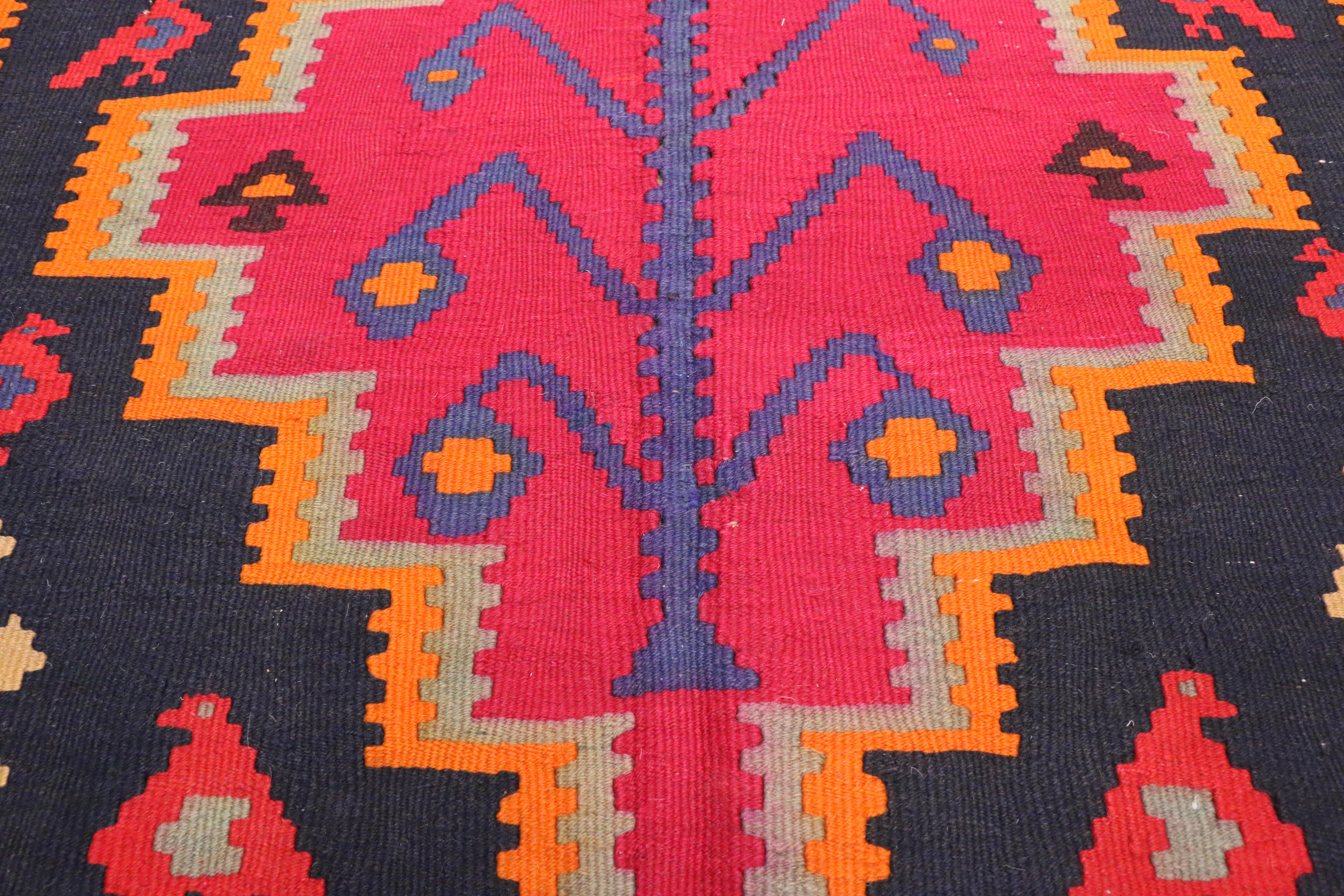 Hand-Woven Vintage Persian Kilim Gallery Rug, Wide Hallway Tribal Runner For Sale
