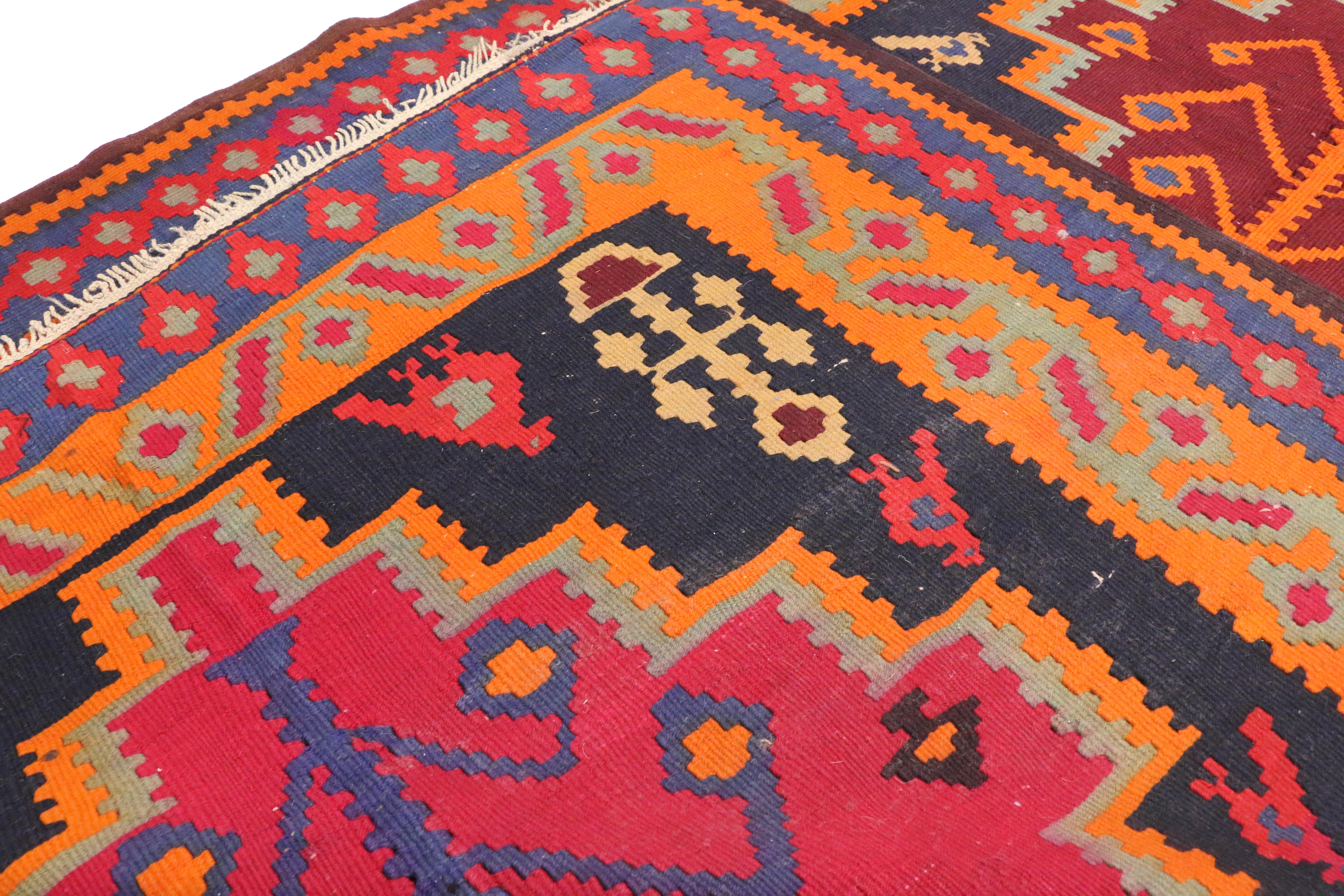 Vintage Persian Kilim Gallery Rug, Wide Hallway Tribal Runner In Good Condition For Sale In Dallas, TX