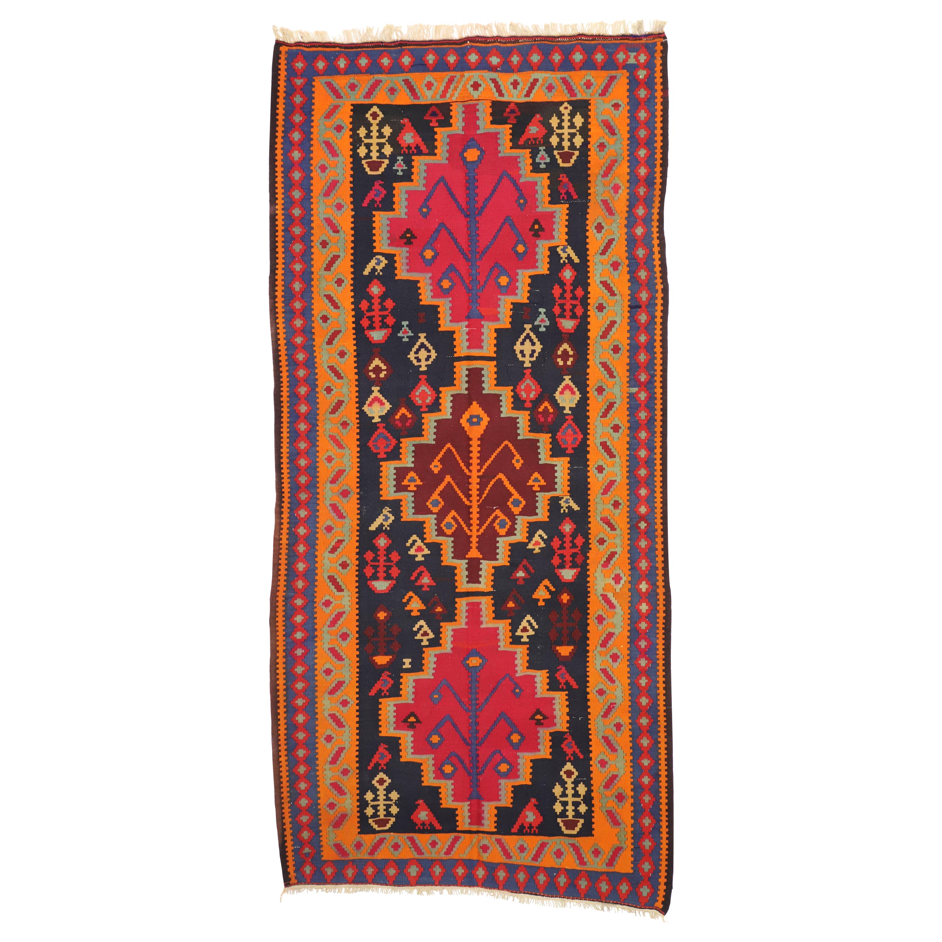 Vintage Persian Kilim Gallery Rug, Wide Hallway Tribal Runner