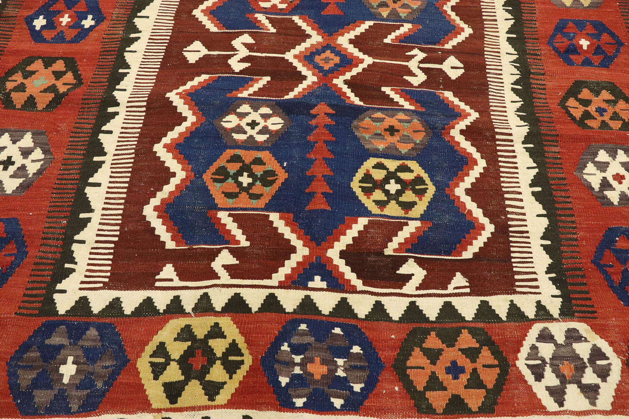 Vintage Persian Kilim Gallery Rug with Modern Rustic Adirondack Tribal Style In Good Condition For Sale In Dallas, TX