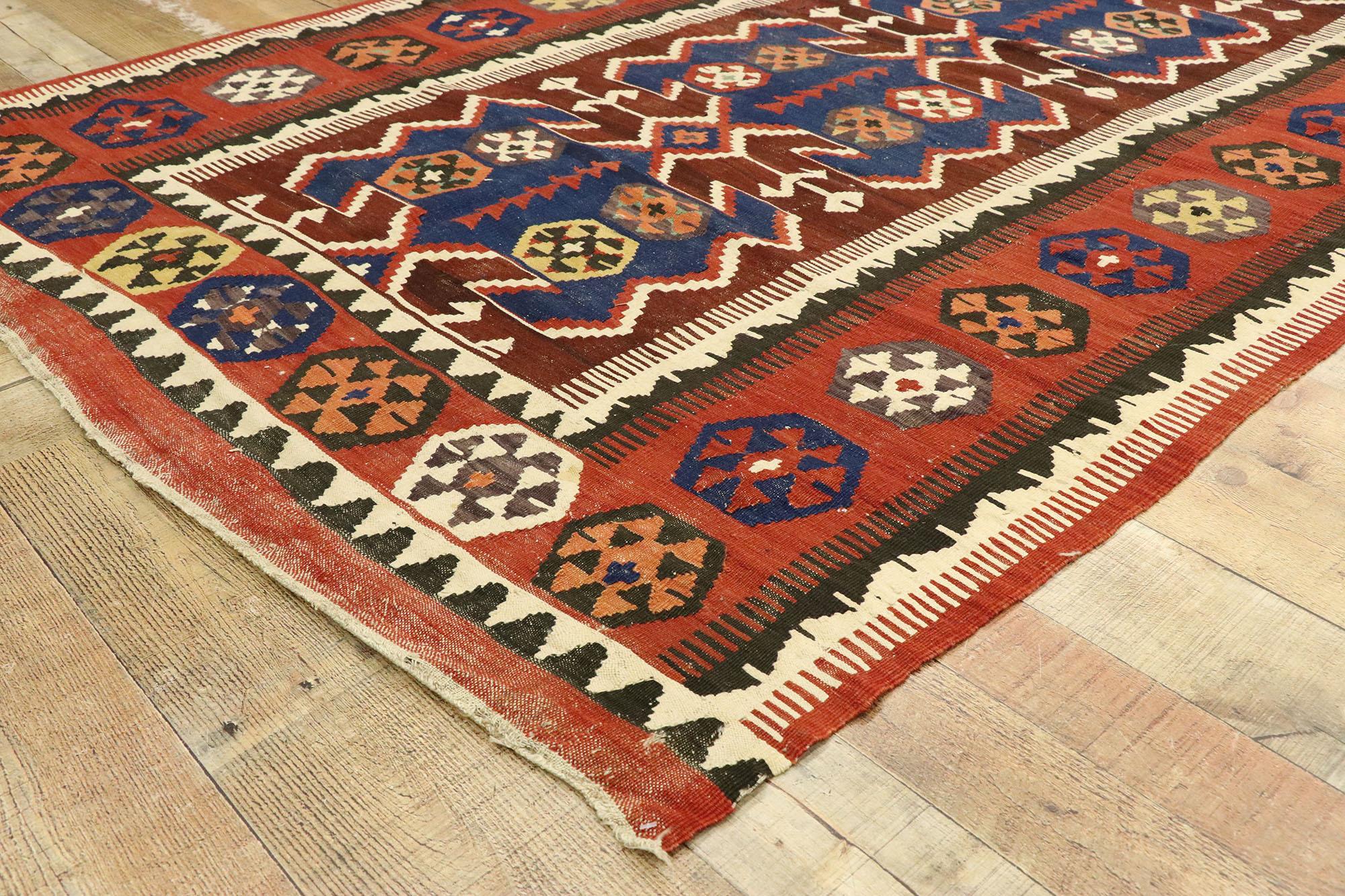 20th Century Vintage Persian Kilim Gallery Rug with Modern Rustic Adirondack Tribal Style For Sale