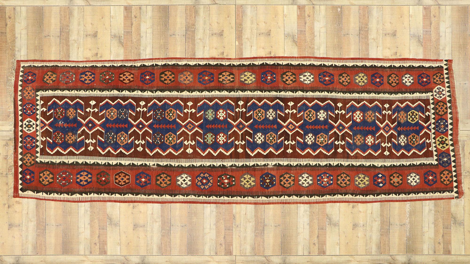 Vintage Persian Kilim Gallery Rug with Modern Rustic Adirondack Tribal Style For Sale 1
