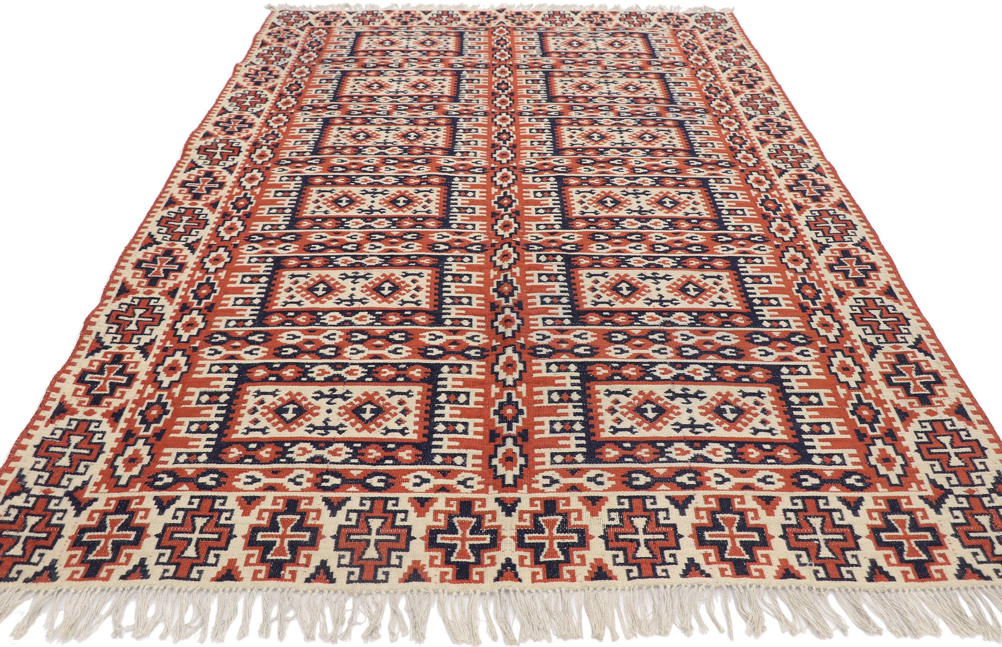 Hand-Woven Vintage Persian Kilim Gallery Rug with Tribal Style For Sale