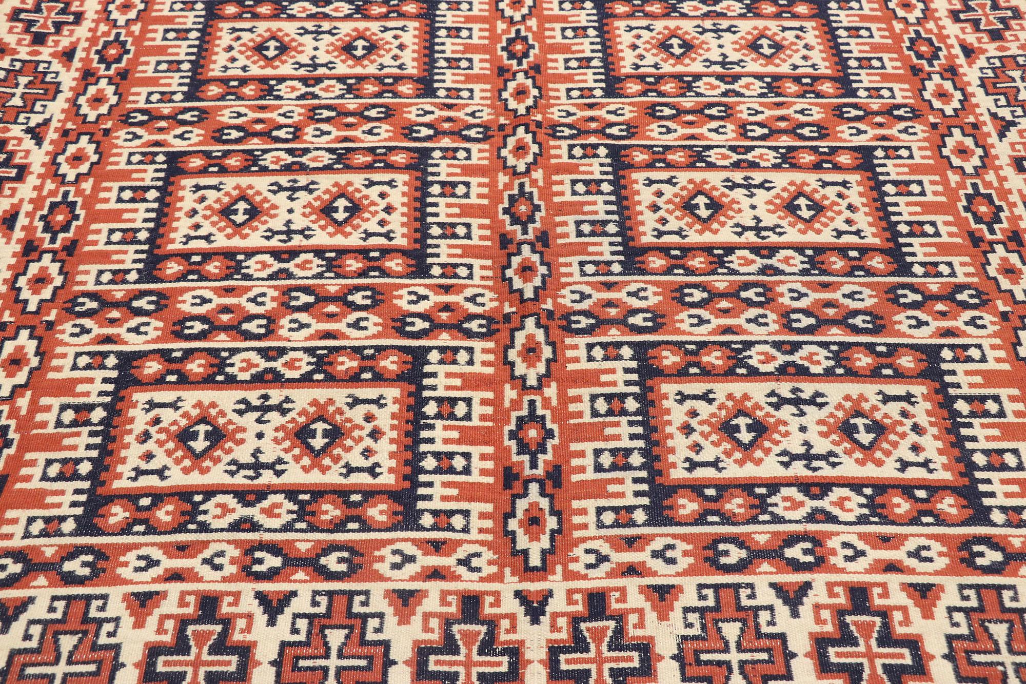 Vintage Persian Kilim Gallery Rug with Tribal Style In Good Condition For Sale In Dallas, TX