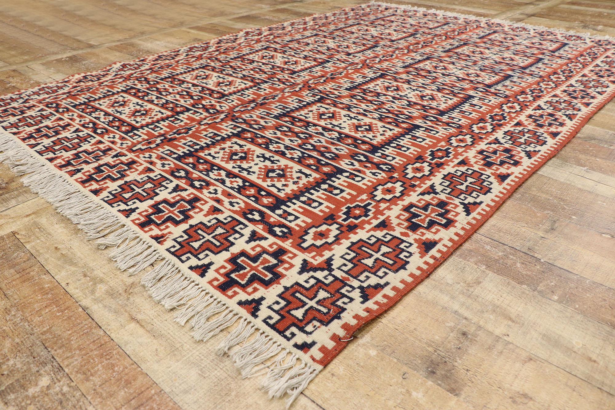 Wool Vintage Persian Kilim Gallery Rug with Tribal Style For Sale