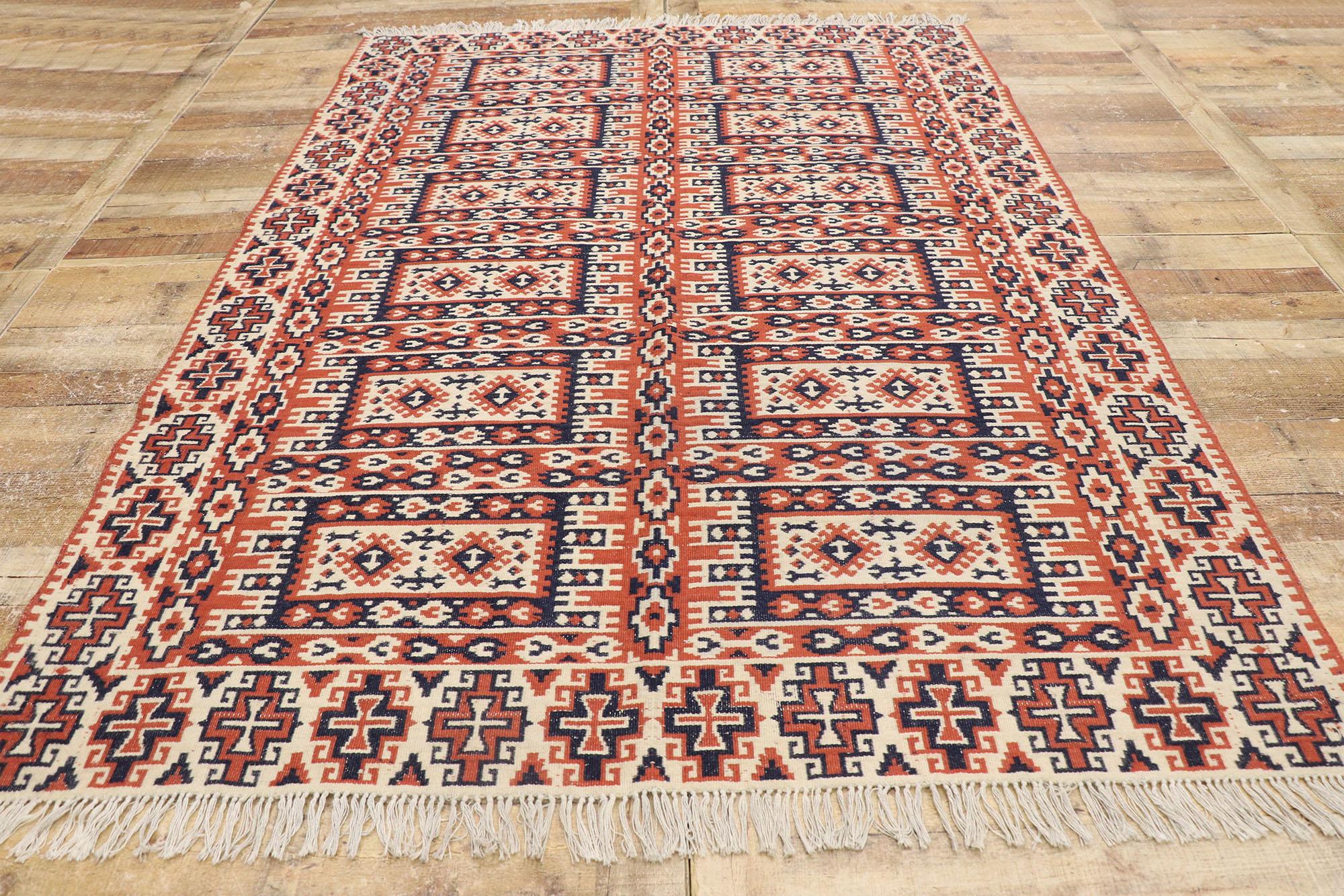 Vintage Persian Kilim Gallery Rug with Tribal Style For Sale 1