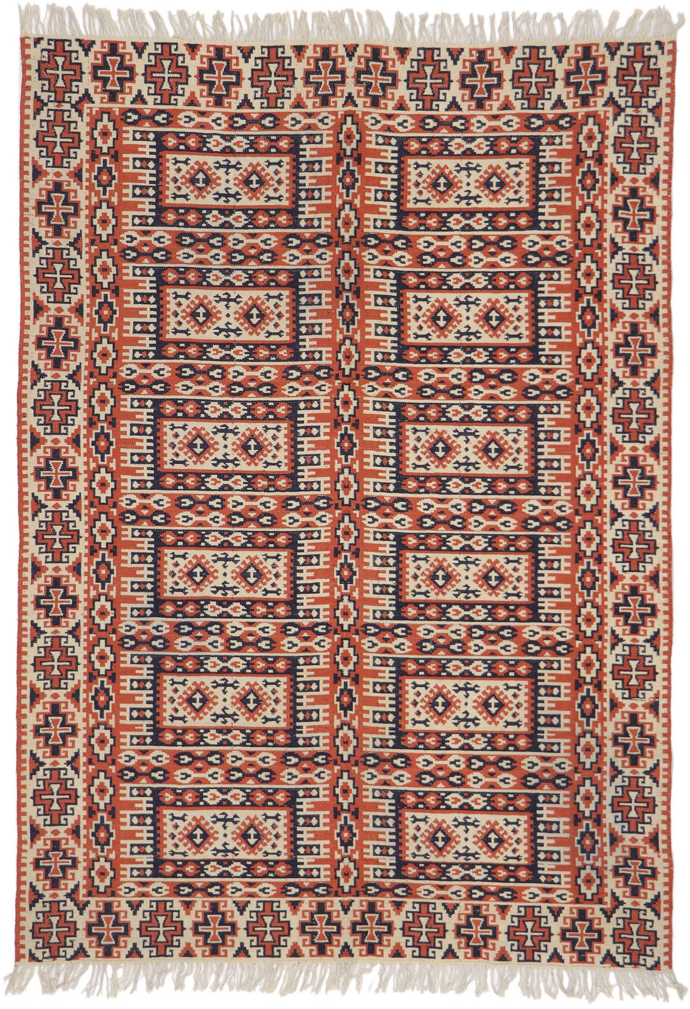 Vintage Persian Kilim Gallery Rug with Tribal Style For Sale 3