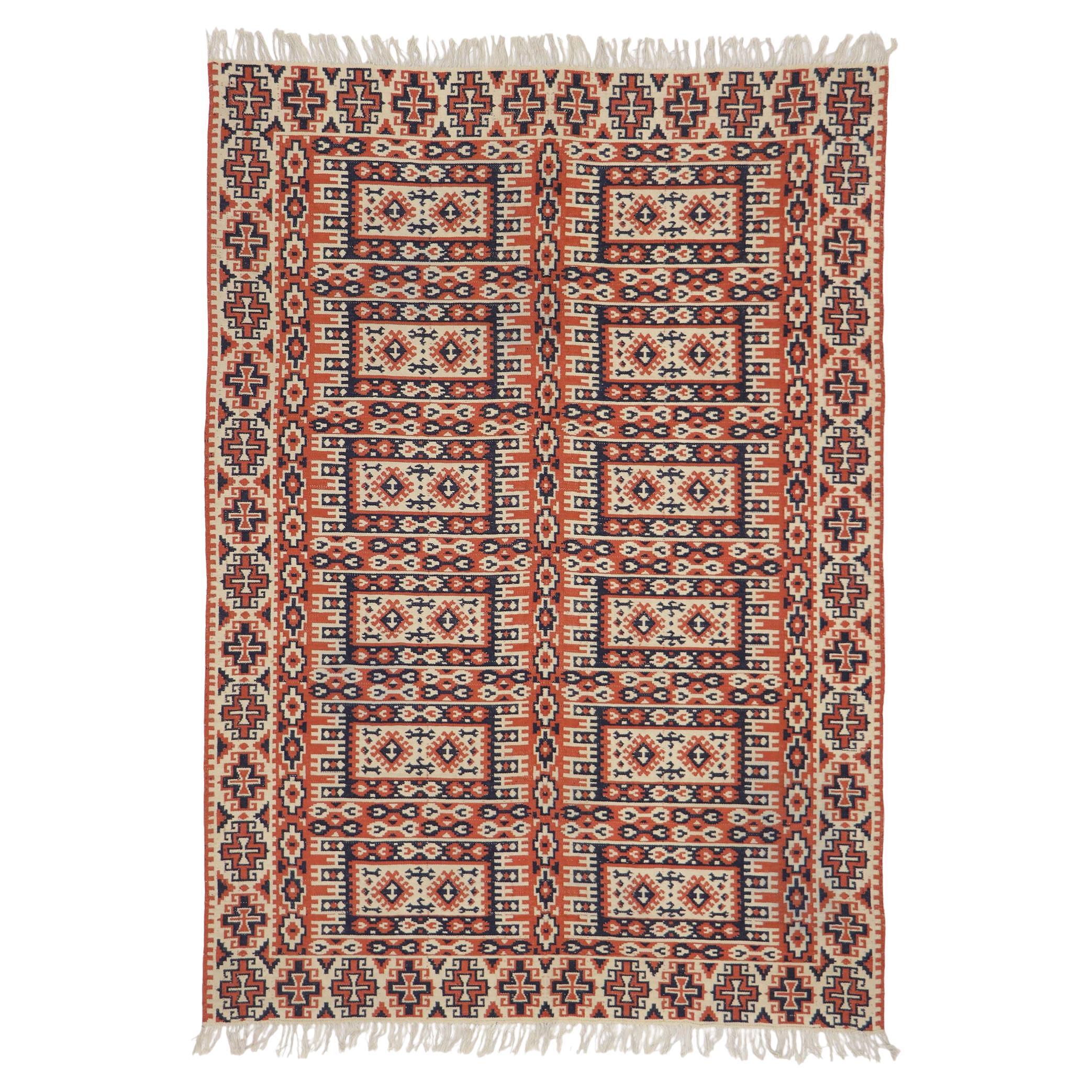Vintage Persian Kilim Gallery Rug with Tribal Style For Sale