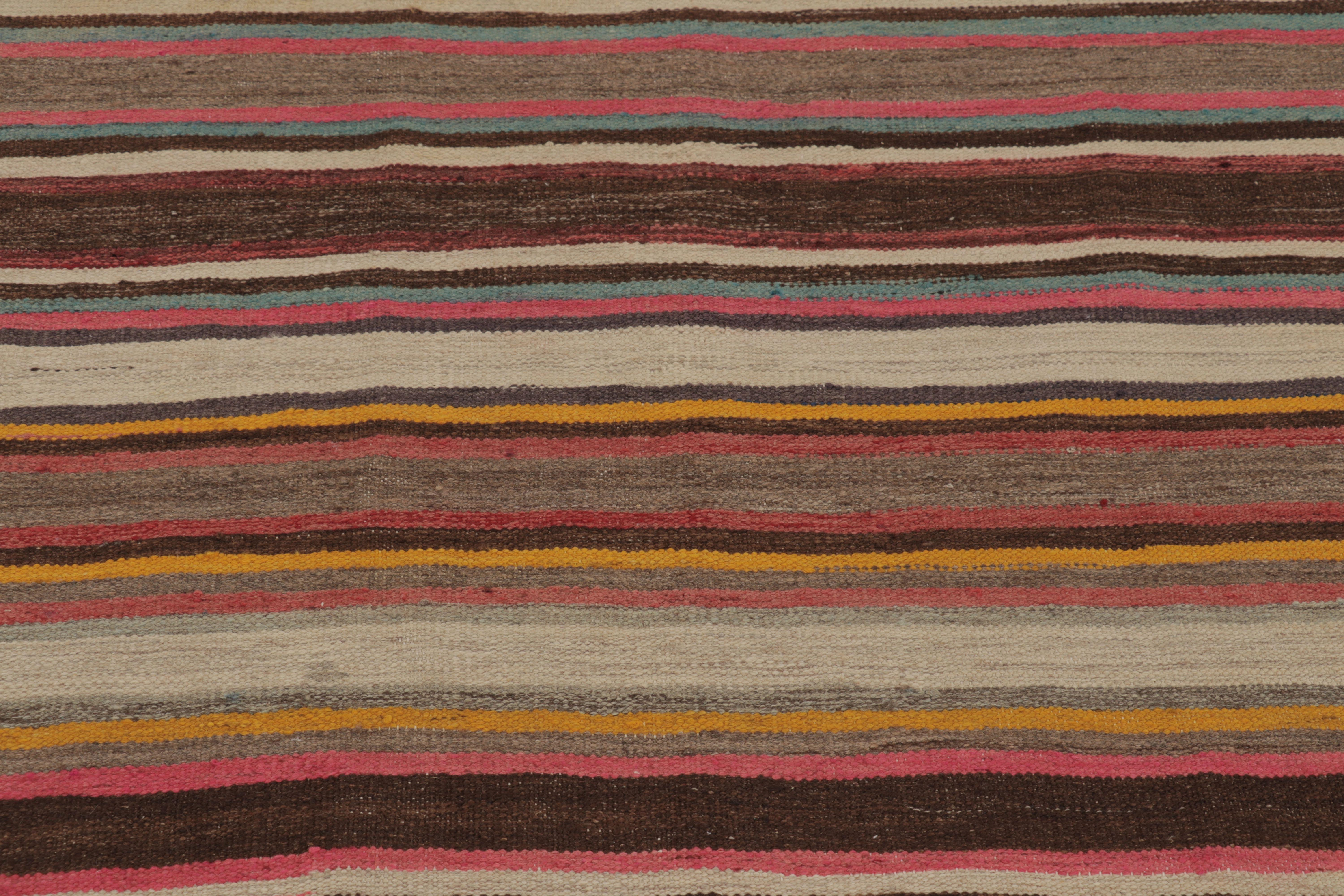 Hand-Woven Vintage Persian Kilim, Horizontal Stripes with Bright Accents - Rug & Kilm For Sale