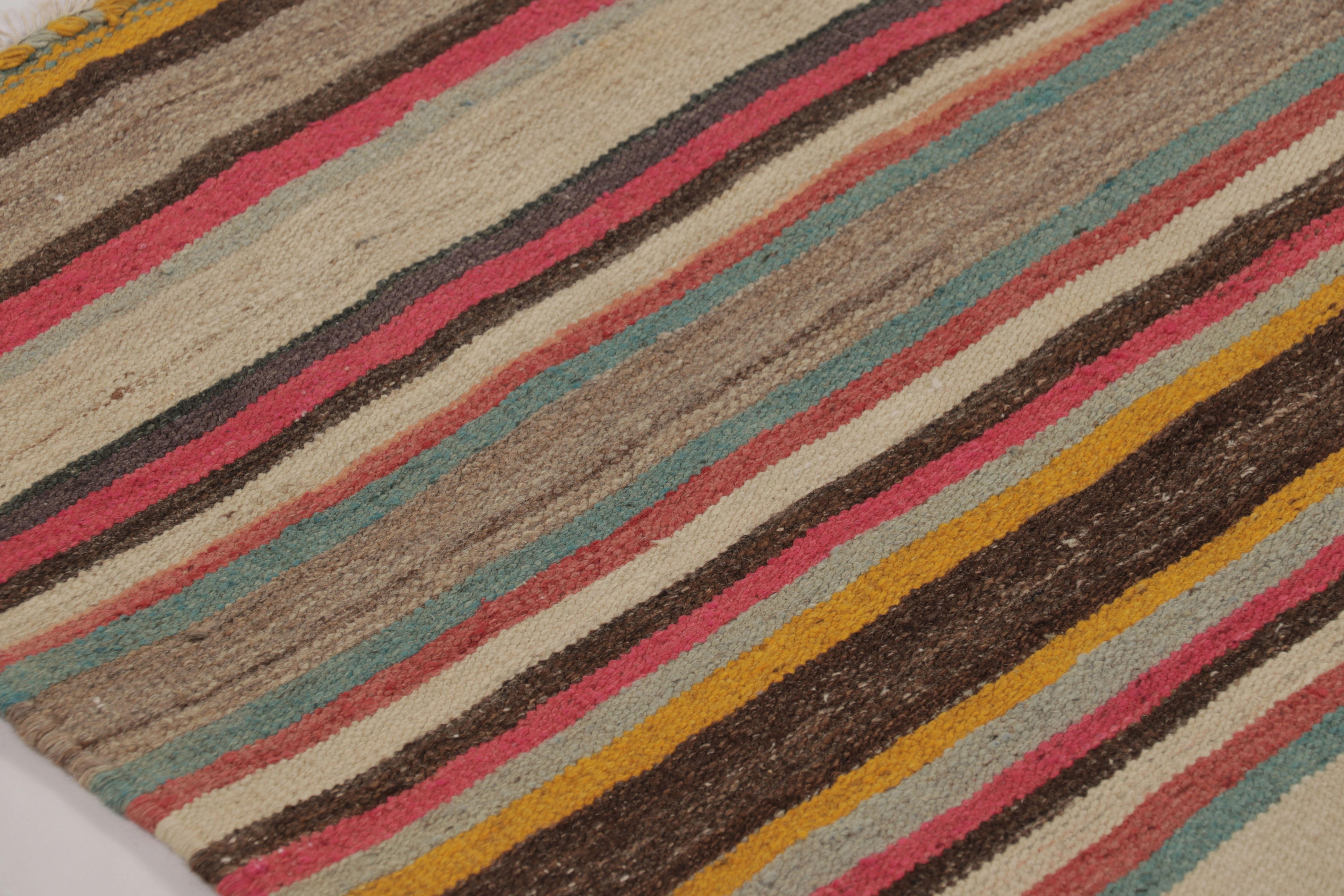Vintage Persian Kilim, Horizontal Stripes with Bright Accents - Rug & Kilm In Good Condition For Sale In Long Island City, NY