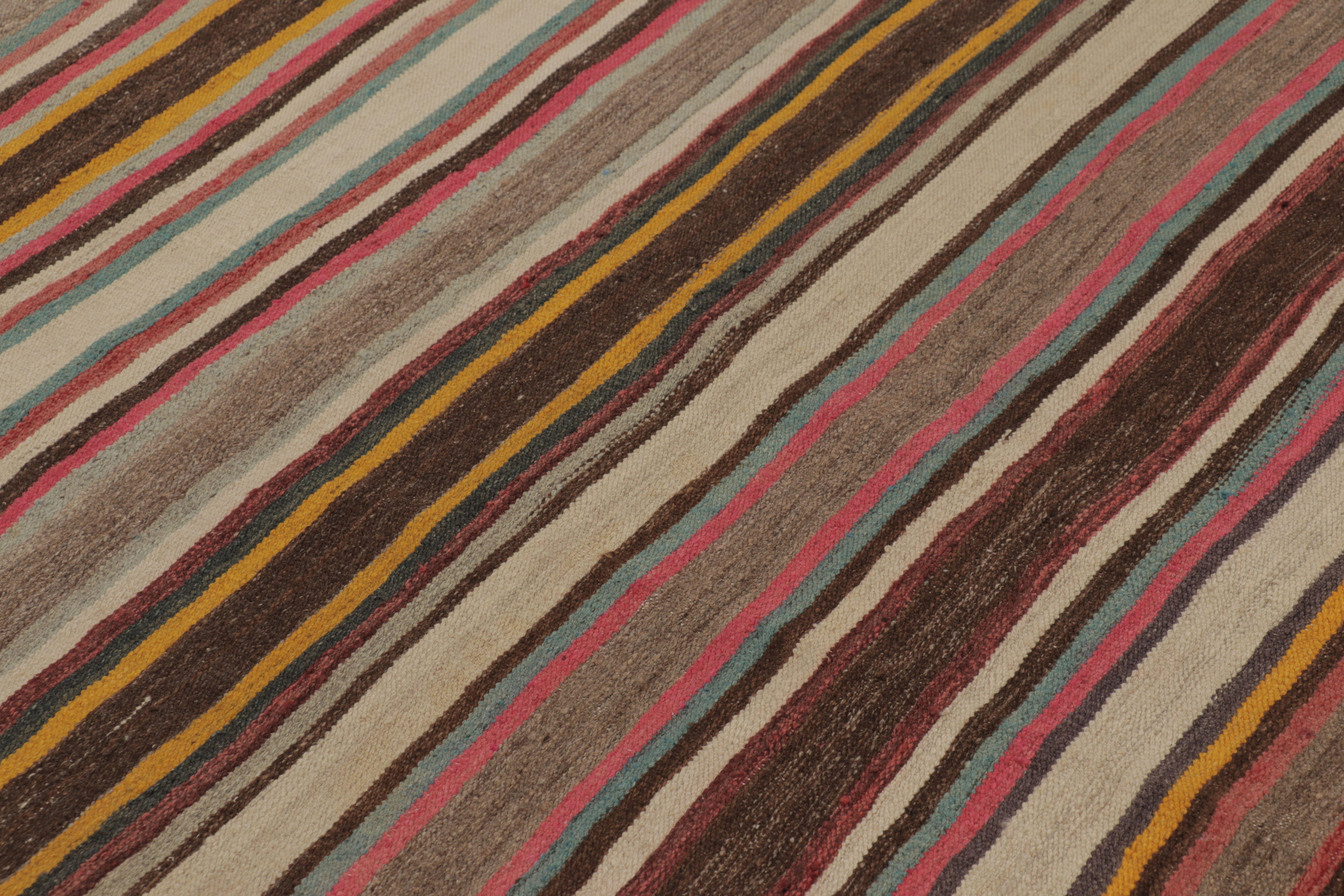 Mid-20th Century Vintage Persian Kilim, Horizontal Stripes with Bright Accents - Rug & Kilm For Sale