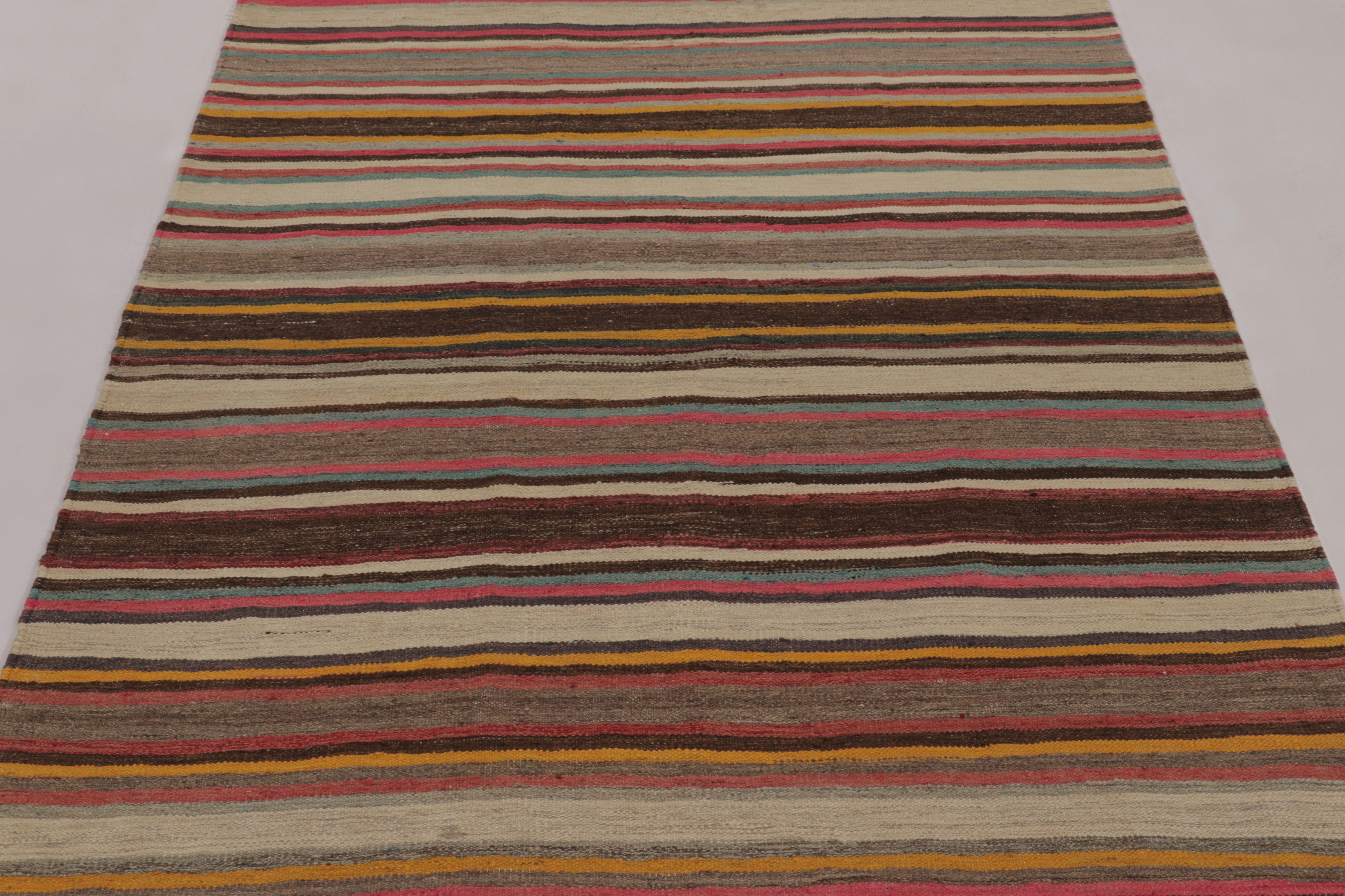 Wool Vintage Persian Kilim, Horizontal Stripes with Bright Accents - Rug & Kilm For Sale
