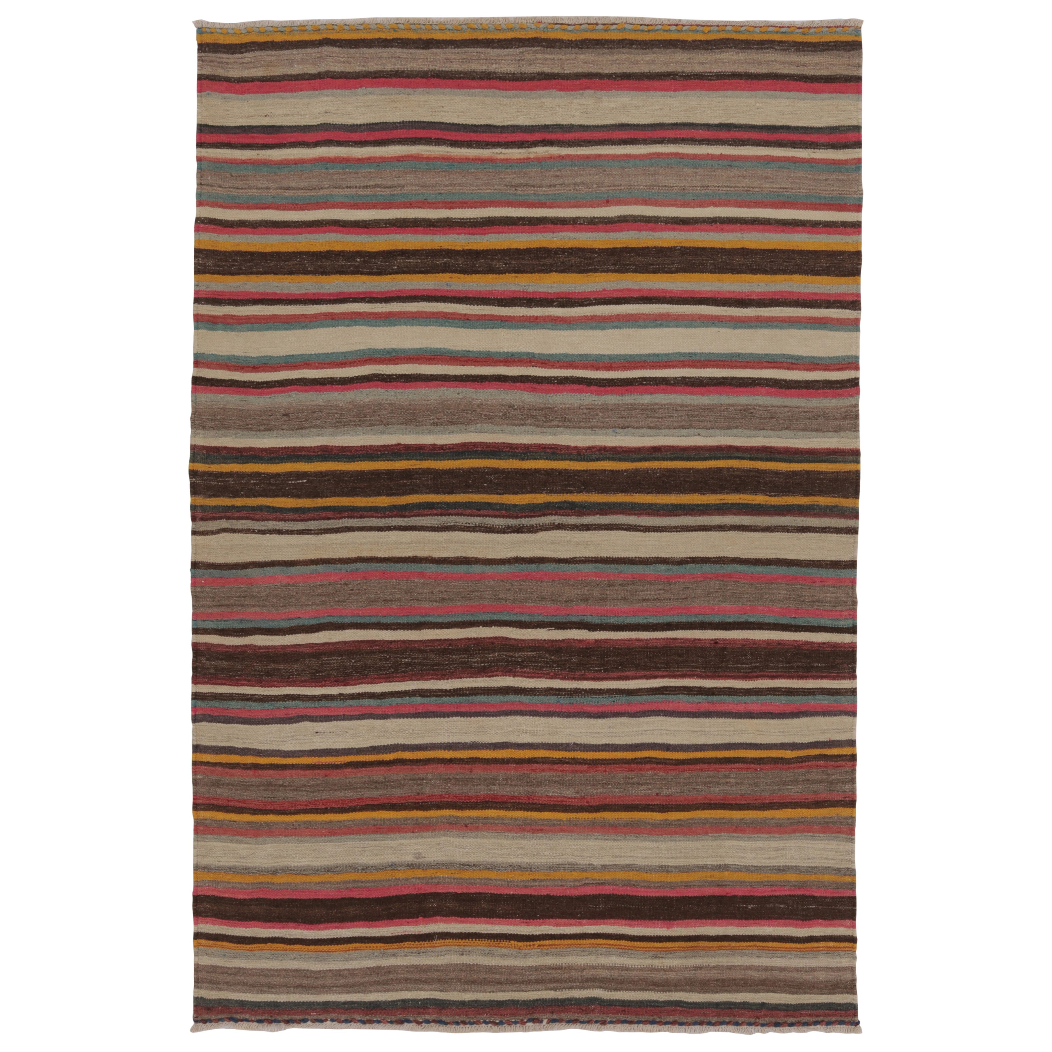 Vintage Persian Kilim, Horizontal Stripes with Bright Accents - Rug 
Kilm For Sale