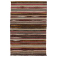 Vintage Persian Kilim, Horizontal Stripes with Bright Accents - Rug 
Kilm