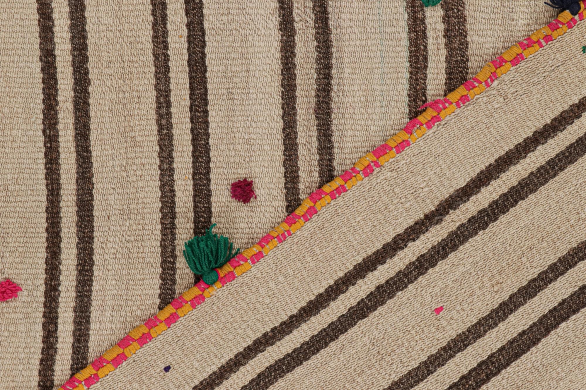 Wool Vintage Persian Kilim in Beige and Brown Stripes by Rug & Kilim For Sale