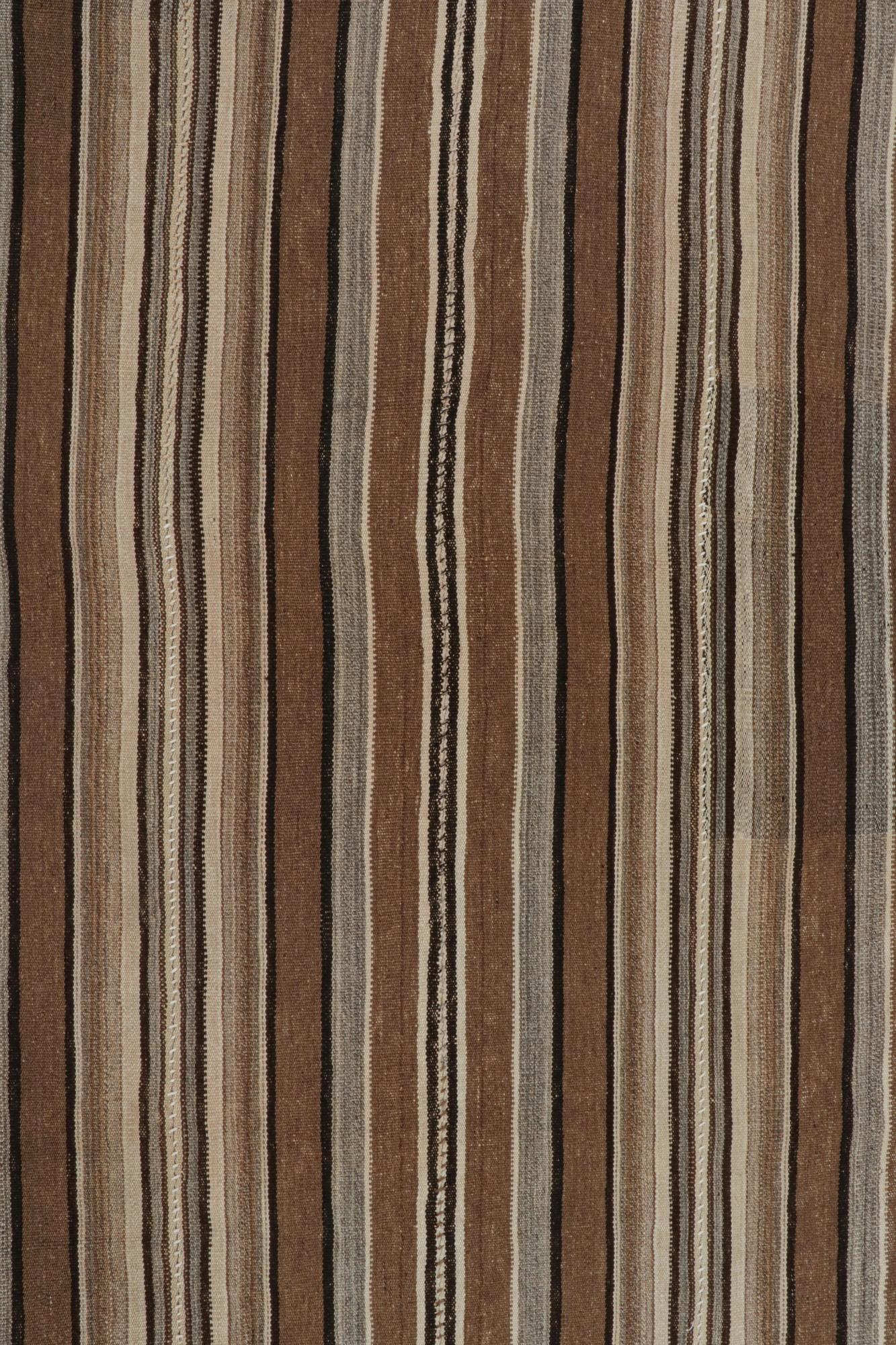 Mid-20th Century Vintage Persian Kilim in Beige-Brown and Gray Stripes For Sale