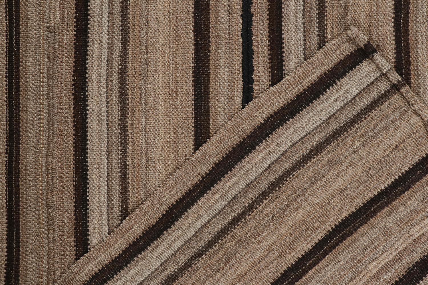 Wool Vintage Persian Kilim in Beige-Brown Stripes by Rug & Kilim For Sale