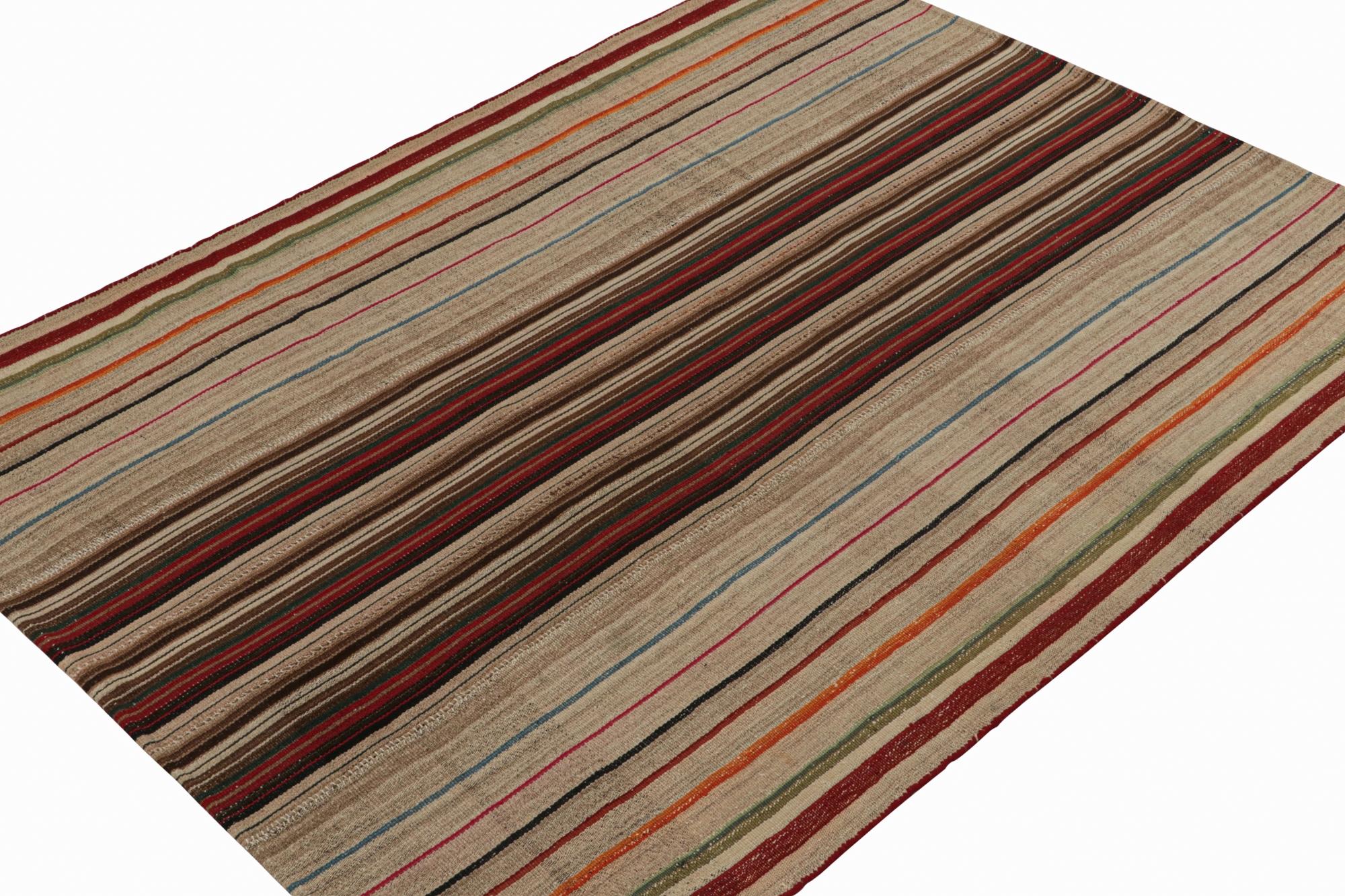 Persischer Kelim im Vintage-Stil mit beigebraunen Streifen im Paneelstil von Rug & Kilim (Stammeskunst) im Angebot