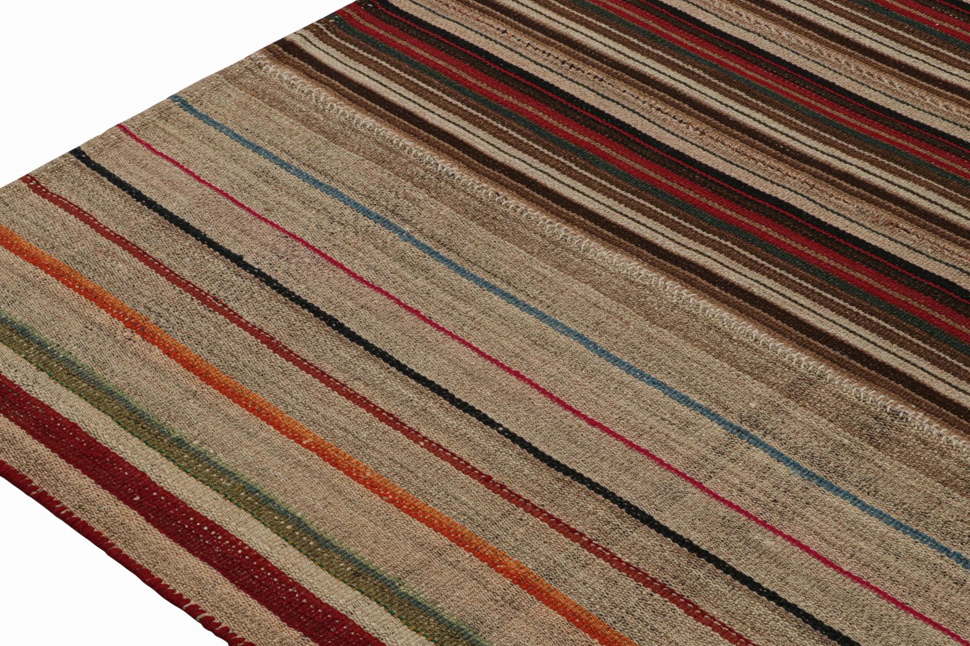 Vintage Persian Kilim in Beige-Brown Stripes in Panel Style In Good Condition For Sale In Long Island City, NY