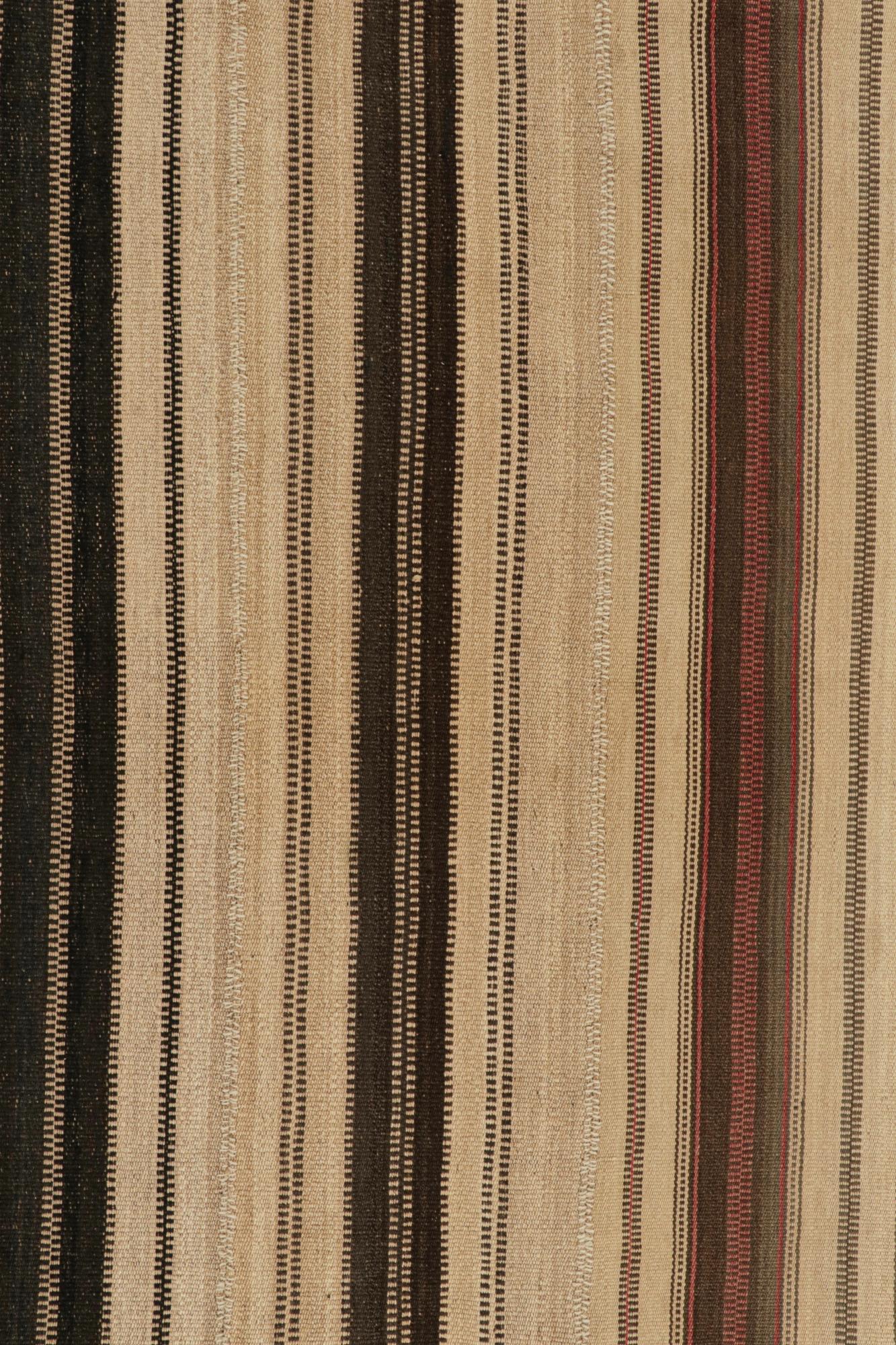 Mid-20th Century Vintage Persian Kilim in Beige & Brown Stripes in Panel Style For Sale