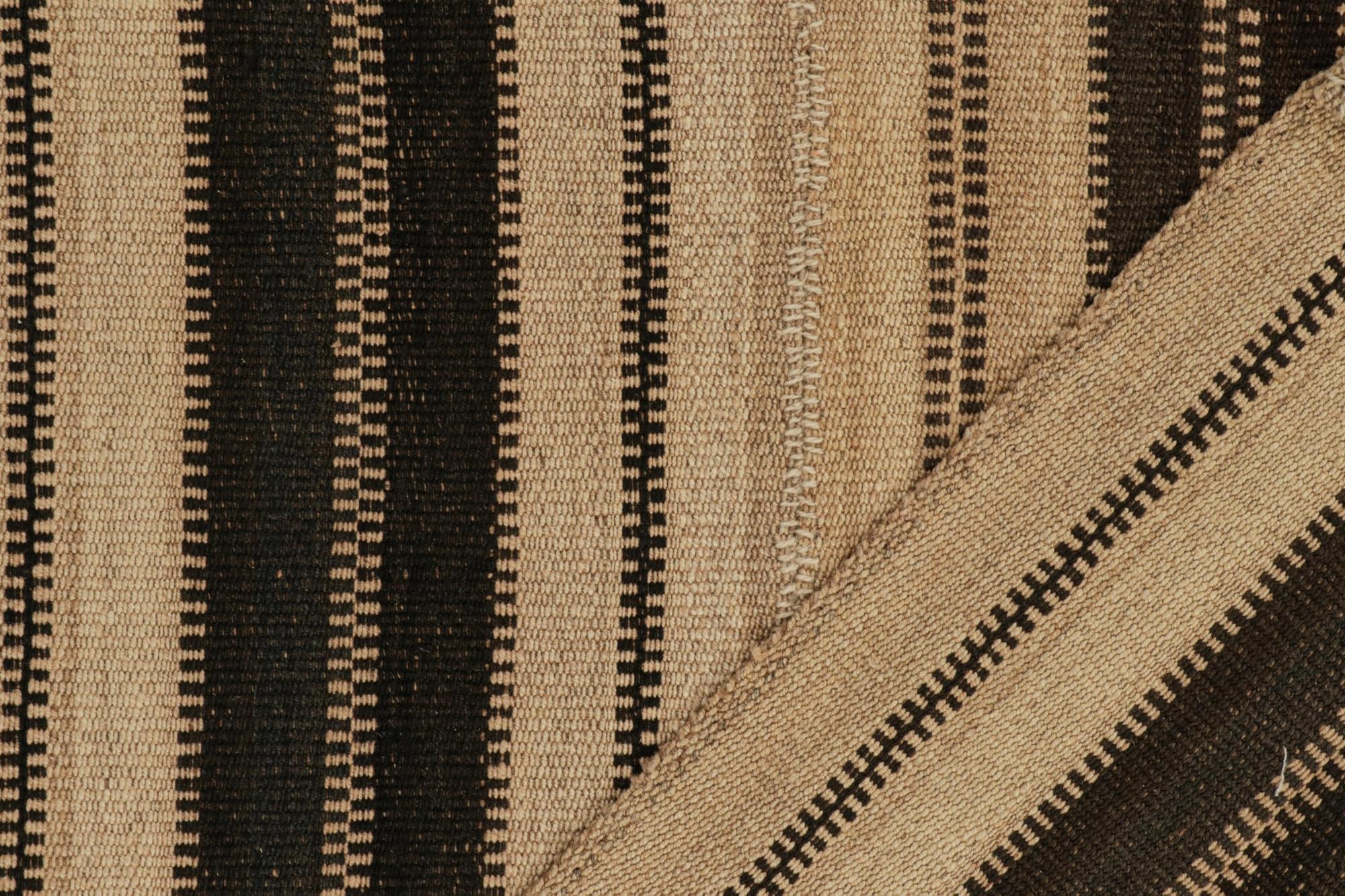 Wool Vintage Persian Kilim in Beige & Brown Stripes in Panel Style For Sale