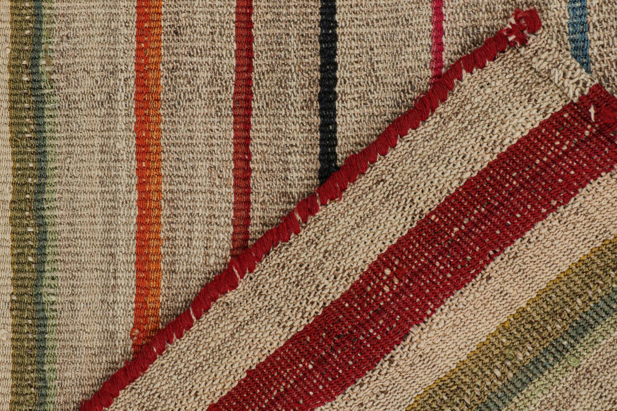 Wool Vintage Persian Kilim in Beige-Brown Stripes in Panel Style For Sale
