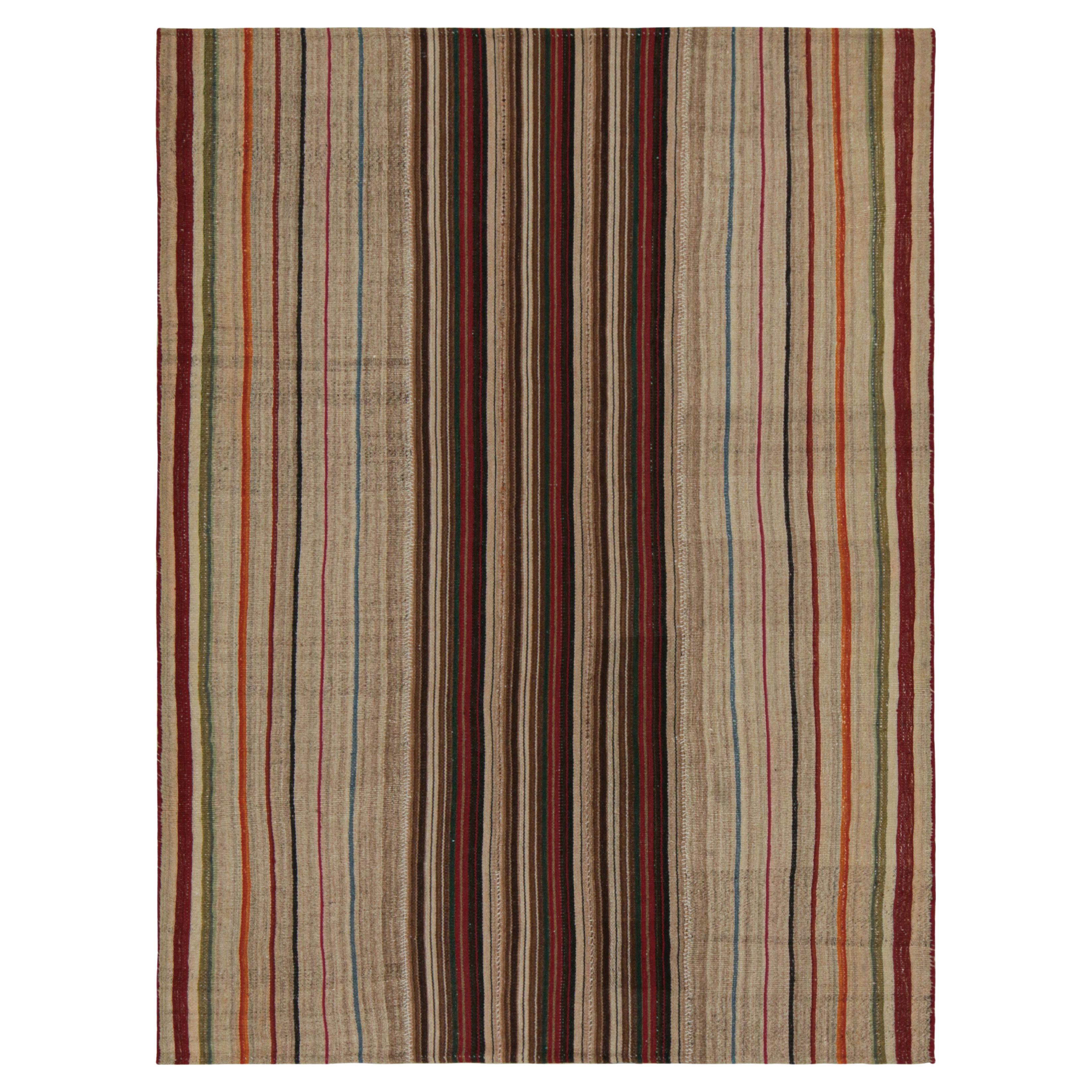 Vintage Persian Kilim in Beige-Brown Stripes in Panel Style For Sale