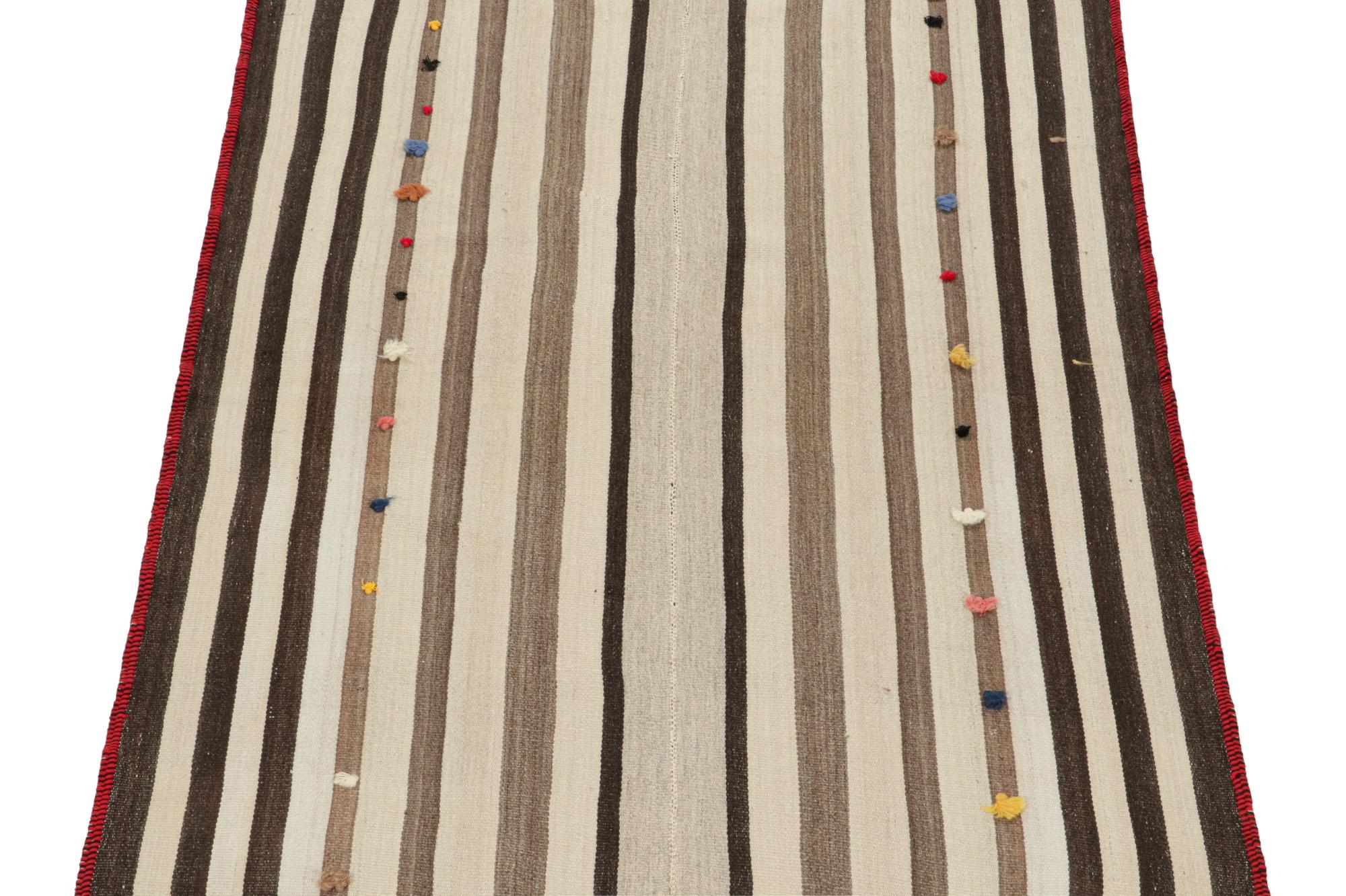 Vintage Persian Kilim in Beige-Brown Stripes, Panel Style In Good Condition For Sale In Long Island City, NY