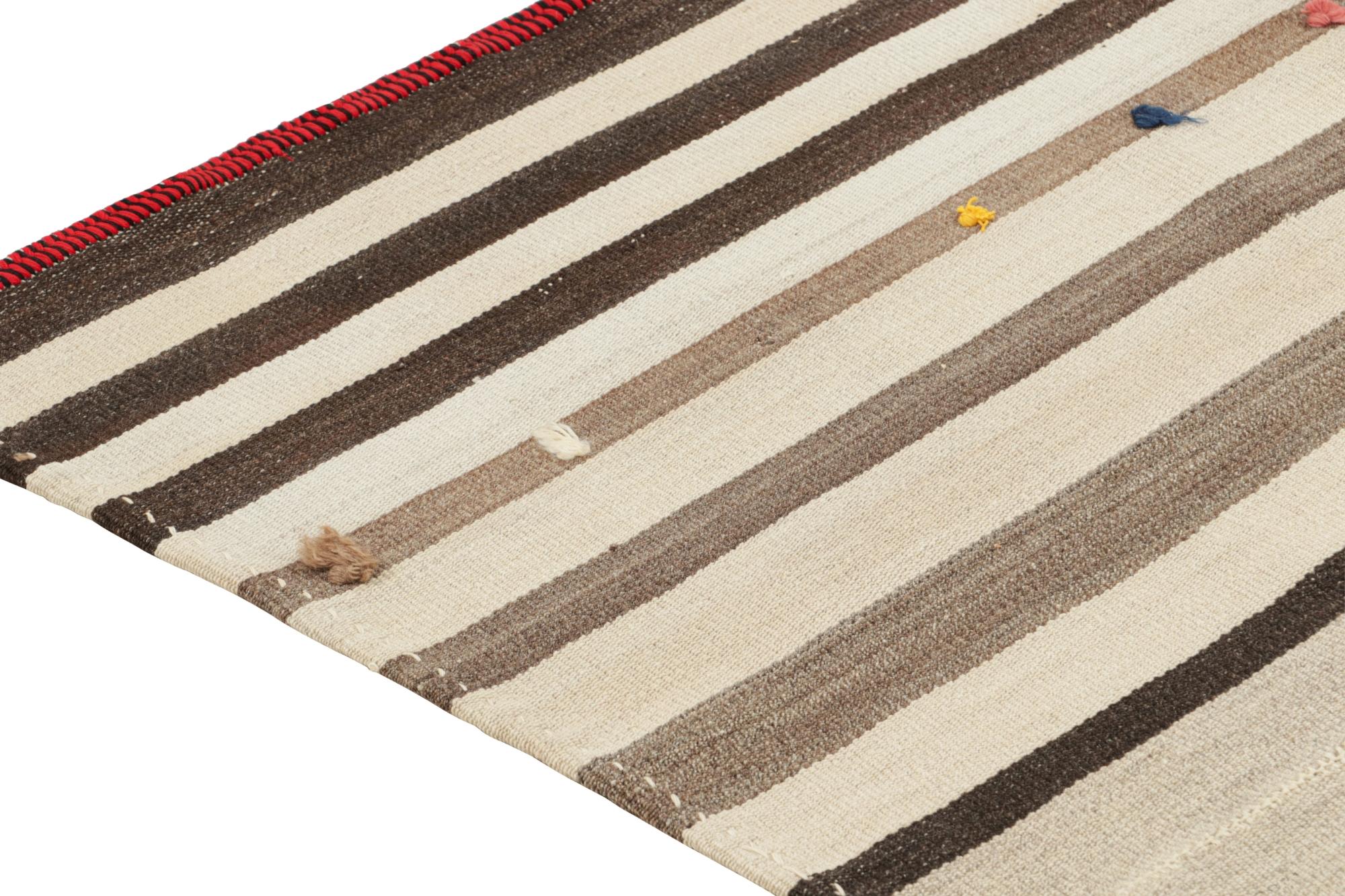 Mid-20th Century Vintage Persian Kilim in Beige-Brown Stripes, Panel Style For Sale