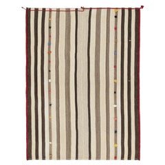 Kilim persiano vintage a righe beige-marrone, stile pannello