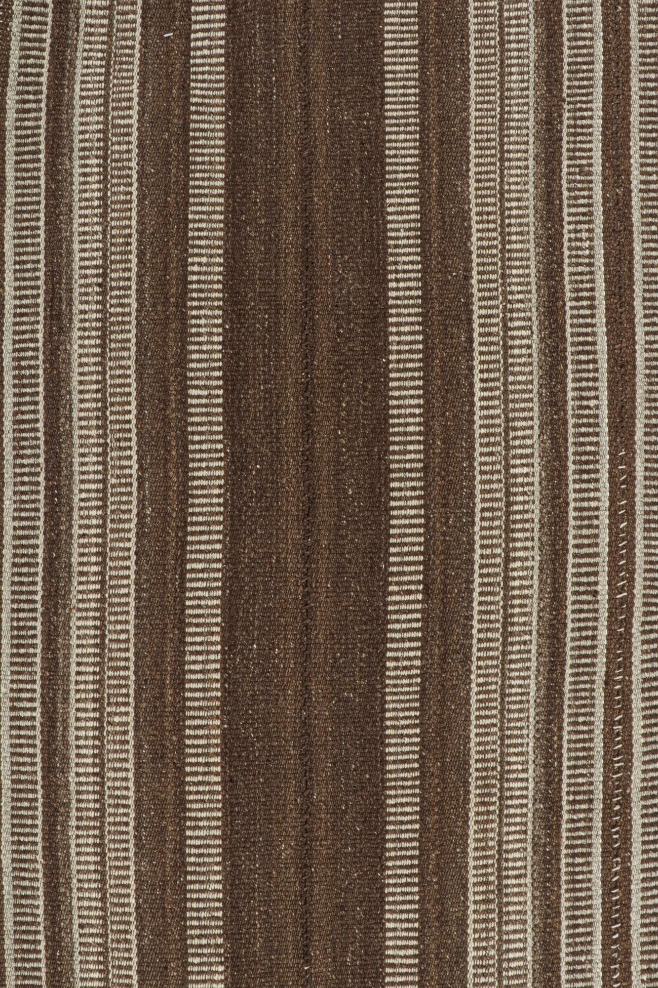 Tribal Vintage Persian Kilim in Beige-Brown & White Stripes, Panel Style For Sale