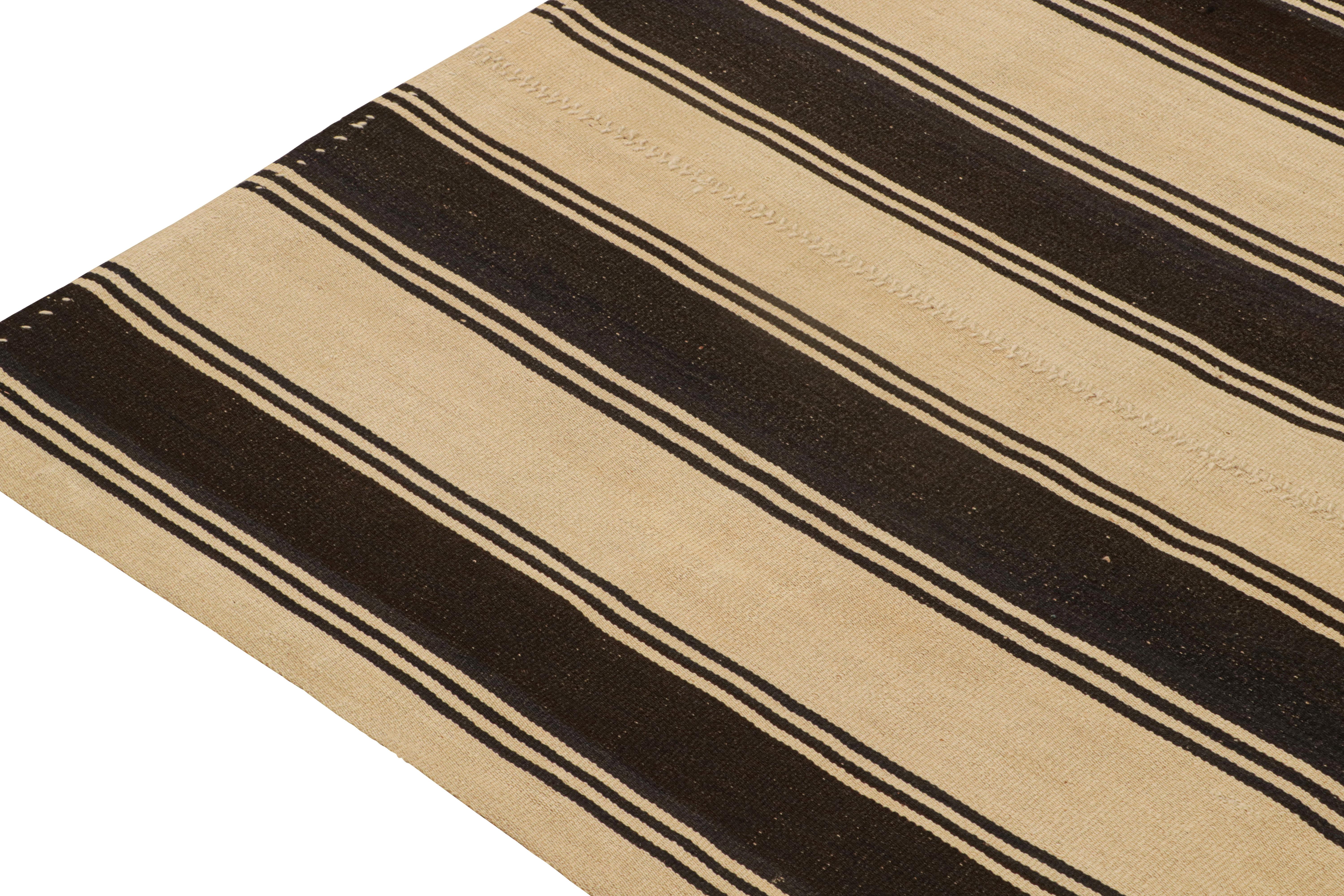 Vintage Persian Kilim in Beige with Black Stripes by Rug & Kilim In Good Condition For Sale In Long Island City, NY
