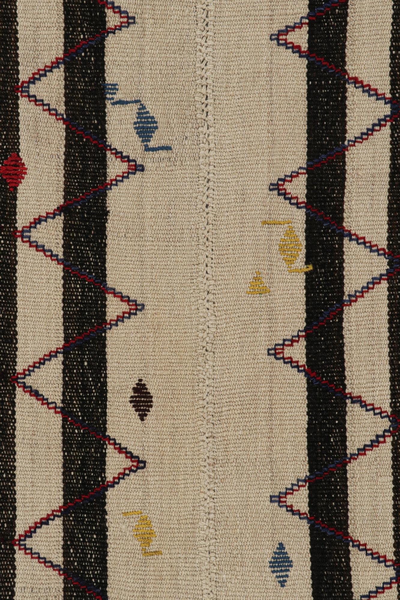 Tribal Vintage Persian Kilim in Beige with Black Stripes, Panel Style For Sale