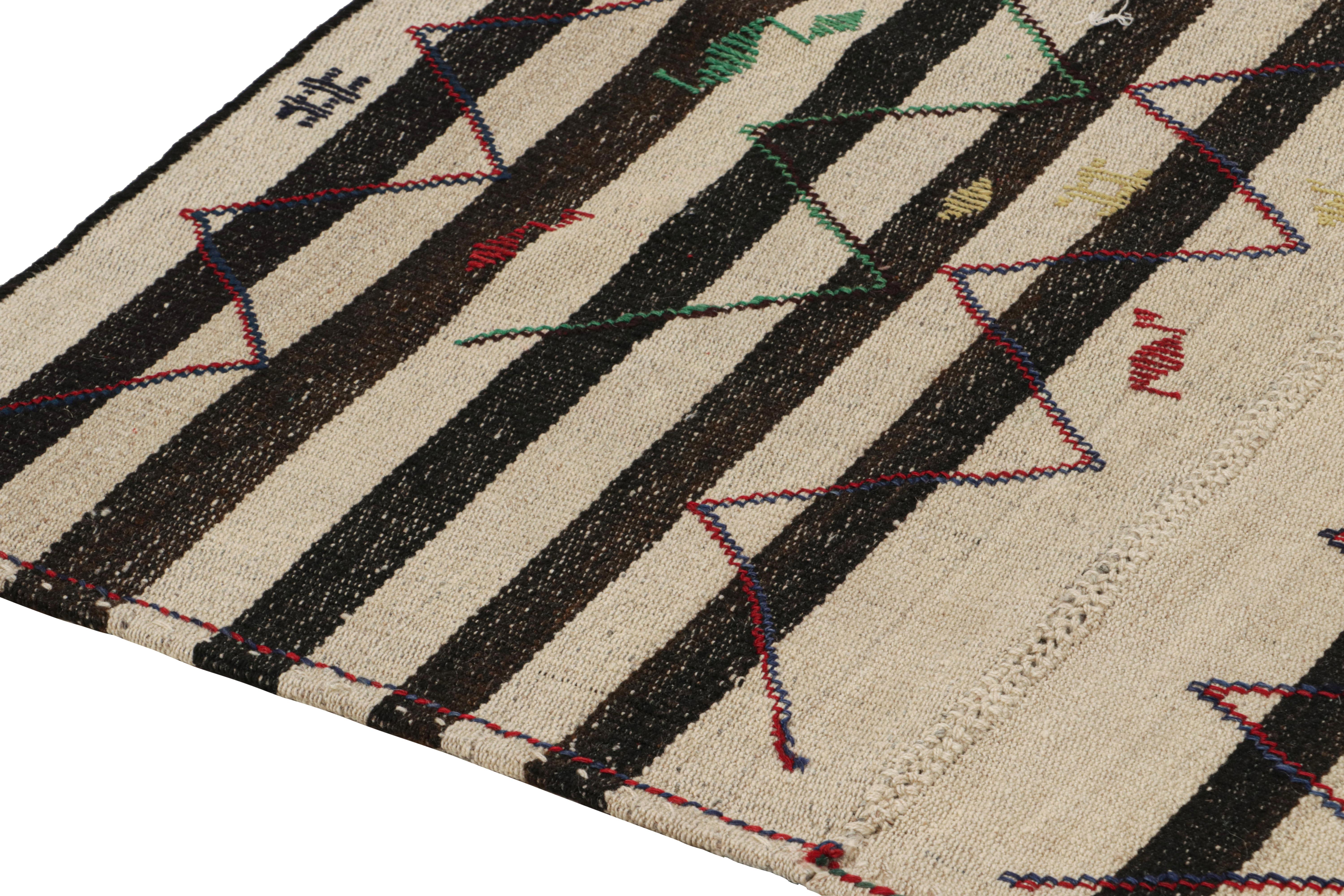 Vintage Persian Kilim in Beige with Black Stripes, Panel Style In Good Condition For Sale In Long Island City, NY
