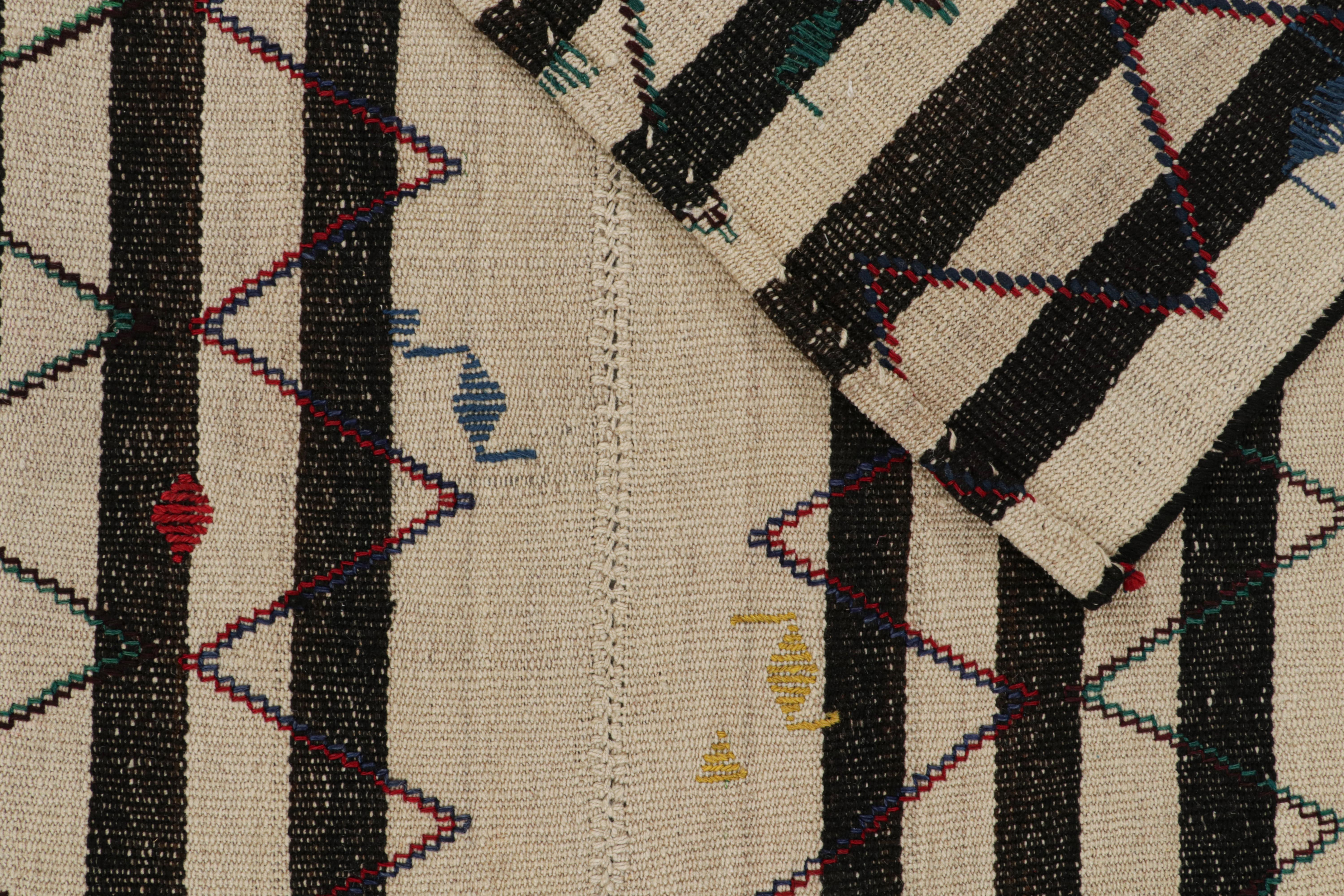 Mid-20th Century Vintage Persian Kilim in Beige with Black Stripes, Panel Style For Sale
