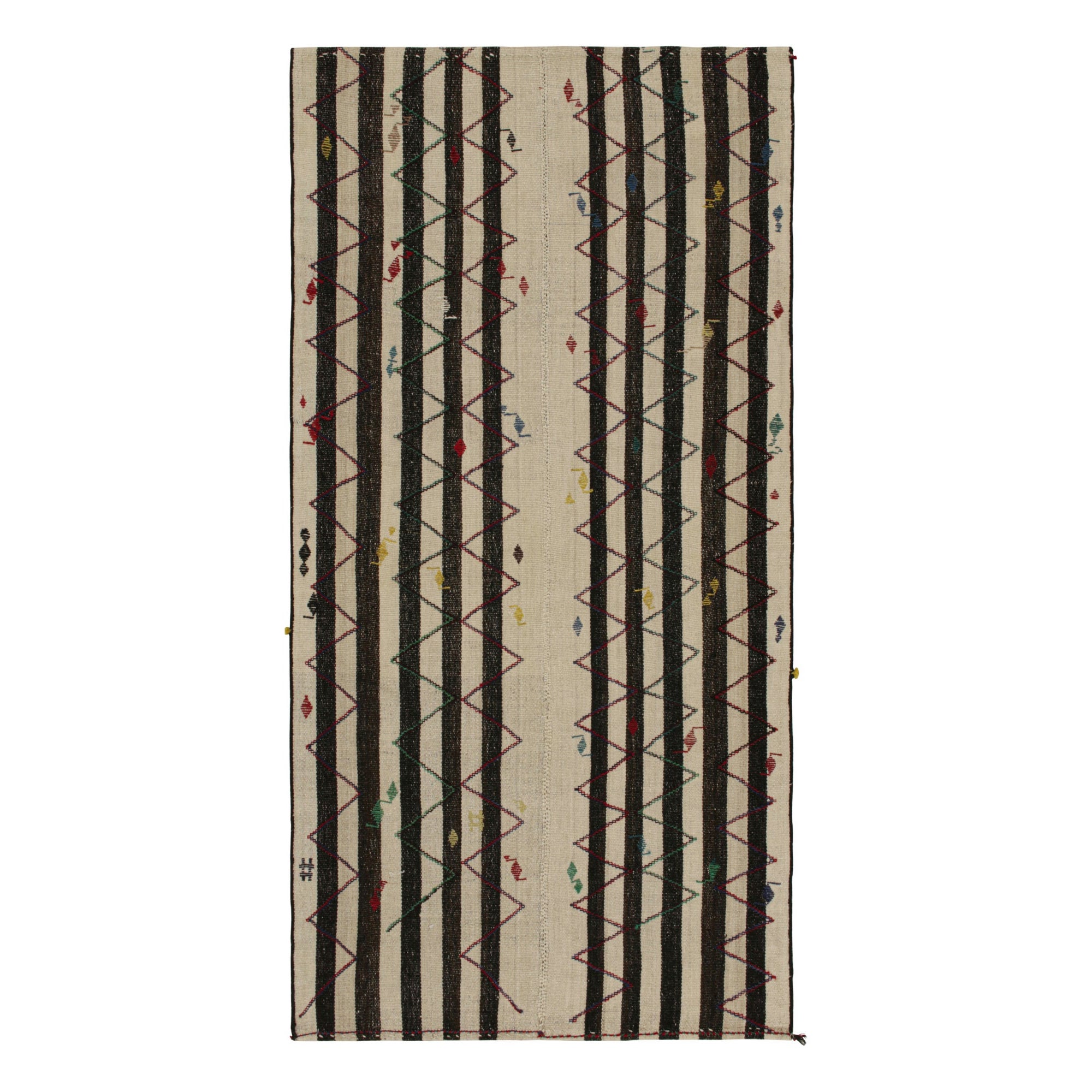 Kilim persan vintage beige à rayures noires, style panneau en vente