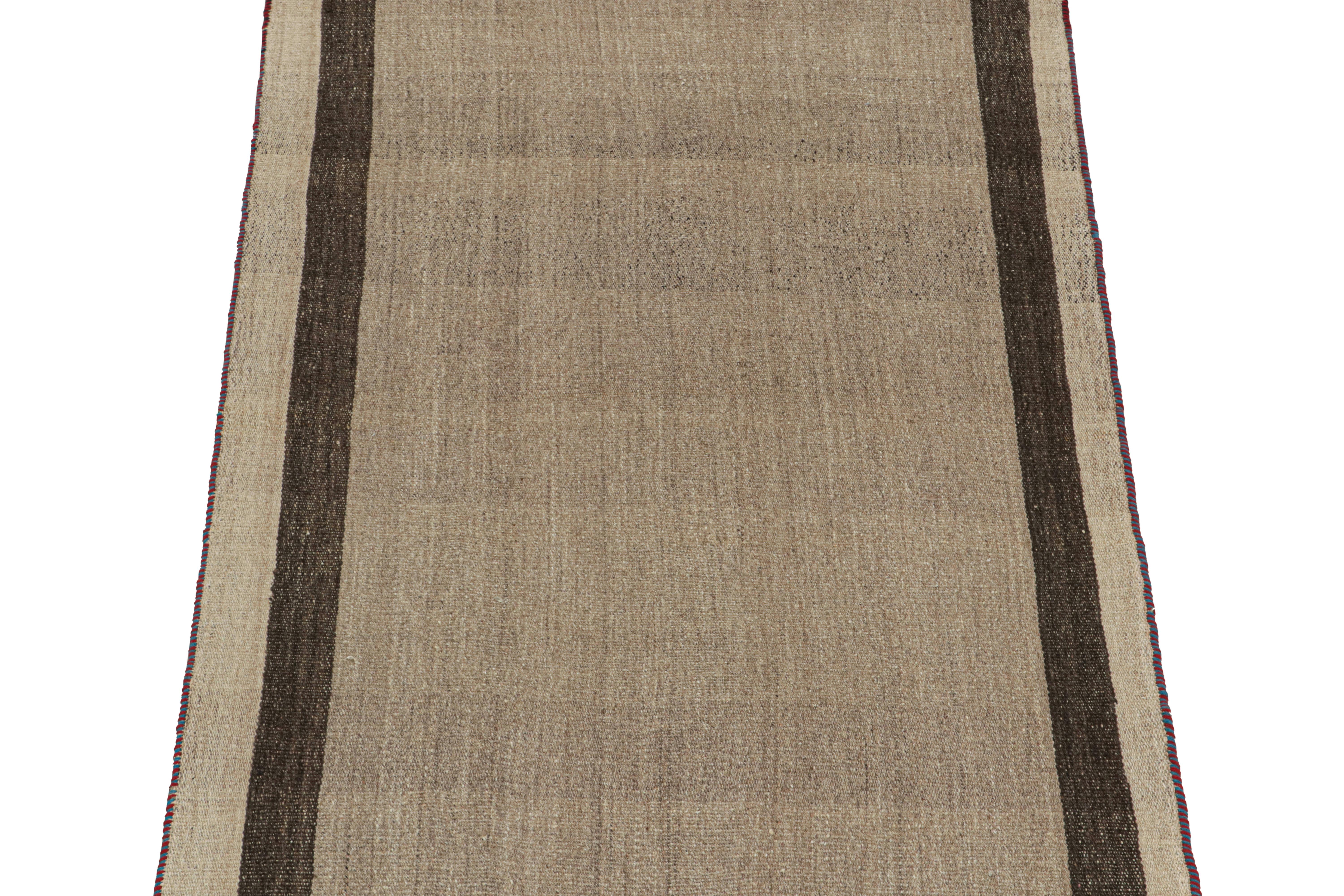 Hand-Knotted Vintage Persian Kilim in Beige with Brown Stripes by Rug & Kilim For Sale